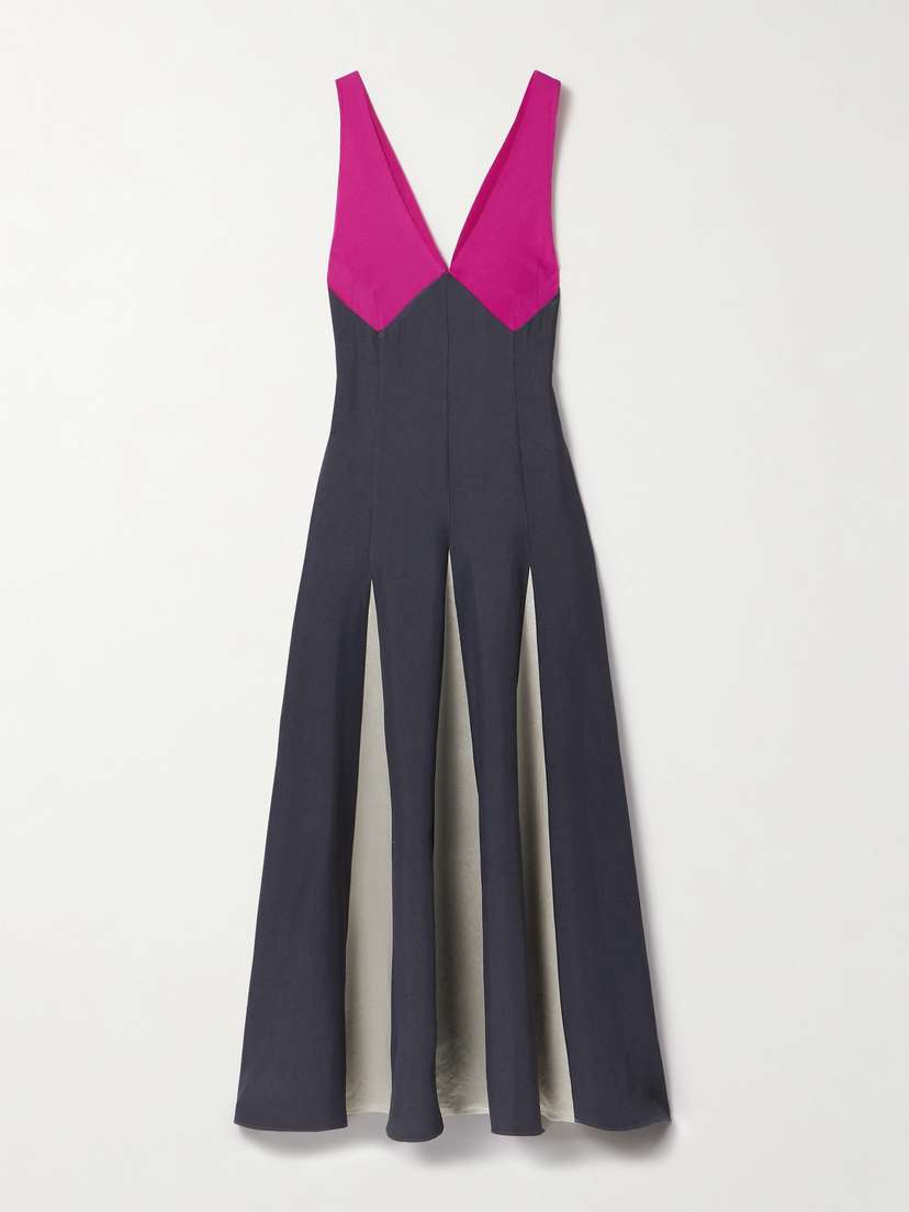 Maria McManus Paneled Twill, Crepe De Chine And Satin Maxi Dress
