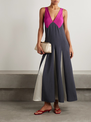 MARIA MCMANUS Paneled twill, crepe de chine and satin maxi dress