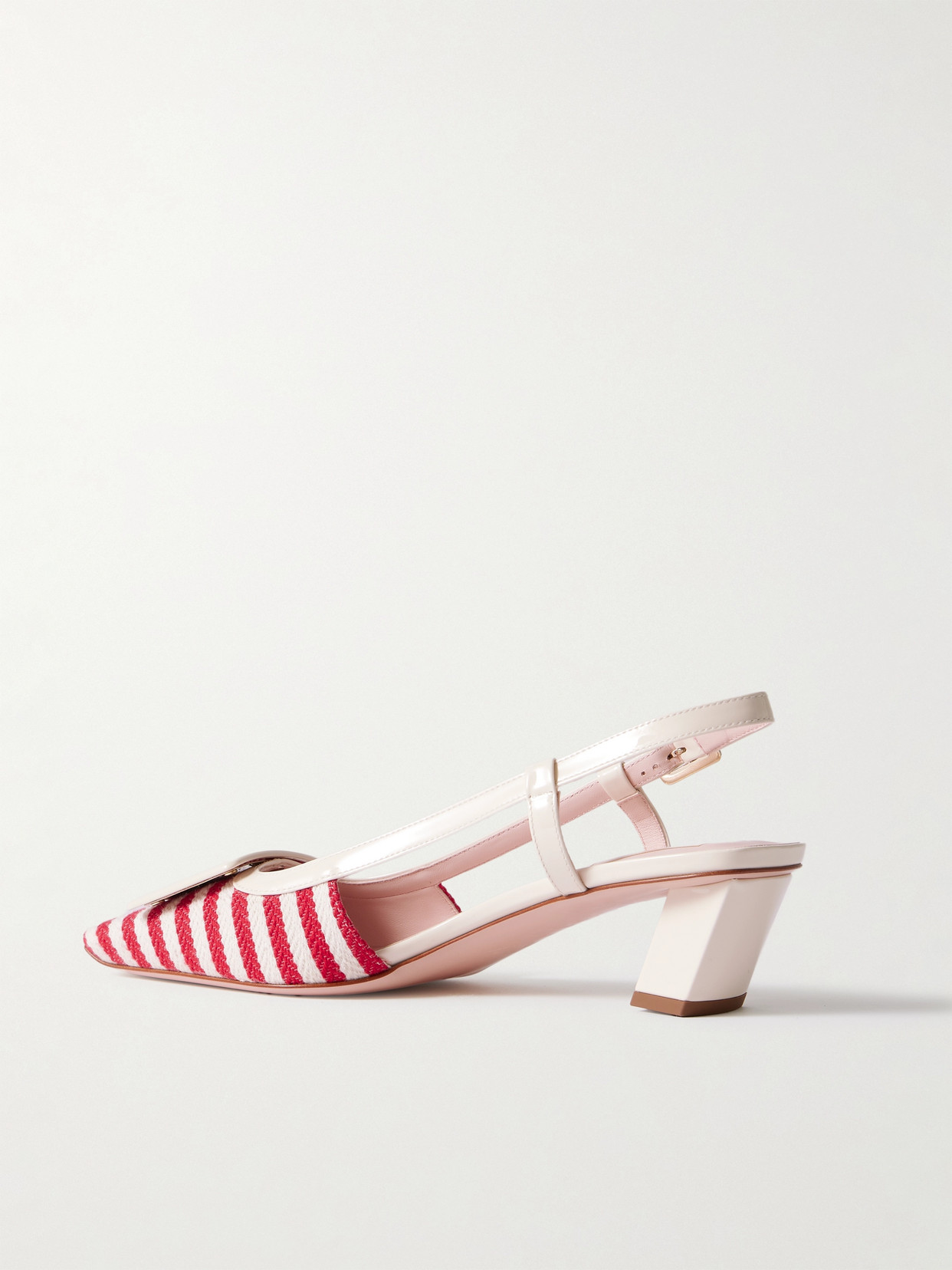 Belle Vivier 45 Patent-Leather Trimmed Striped Canvas Slingback