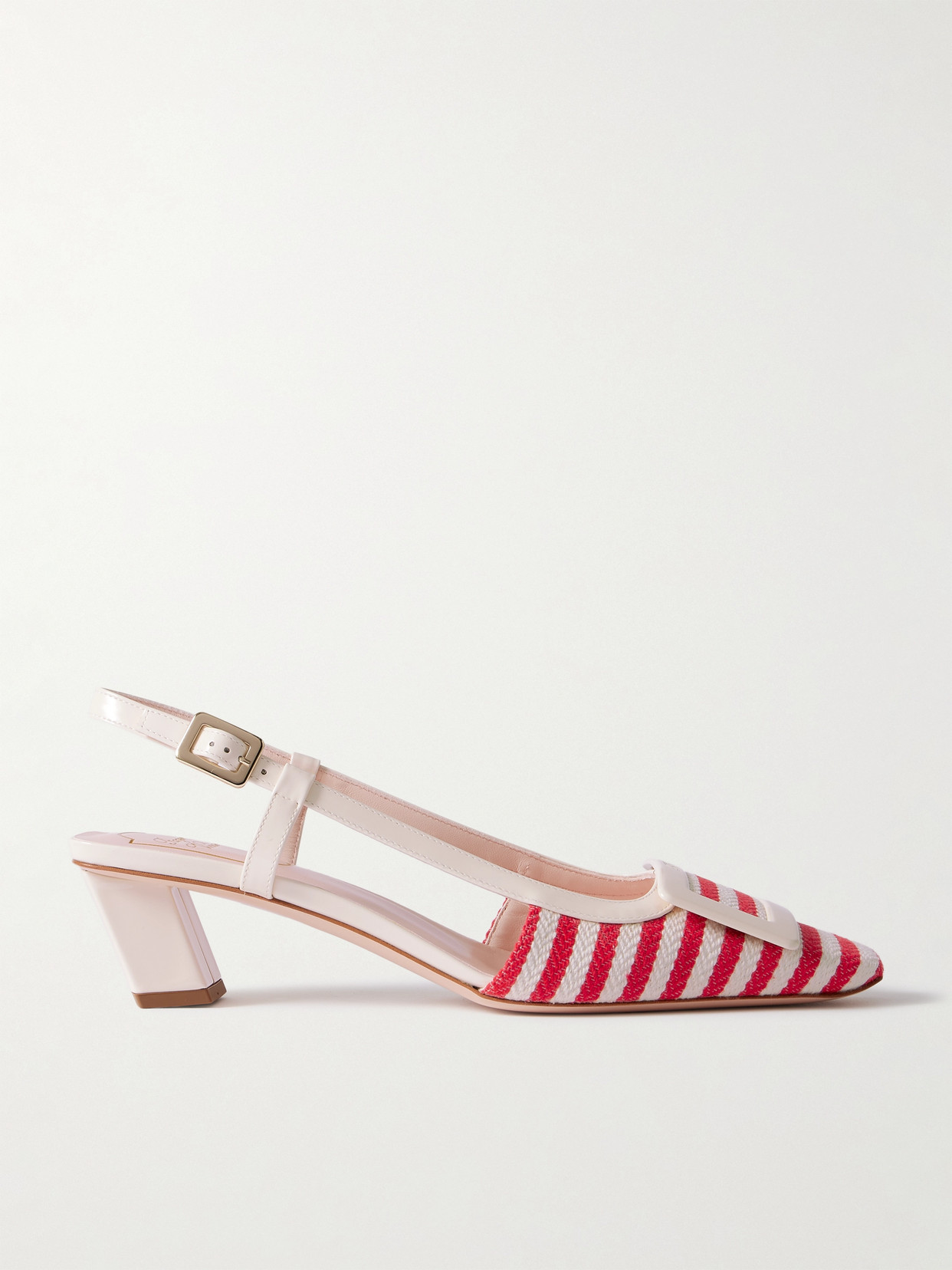 Roger Vivier - Belle Vivier 45 Patent-leather Trimmed Striped Canvas Slingback Pumps - Pink