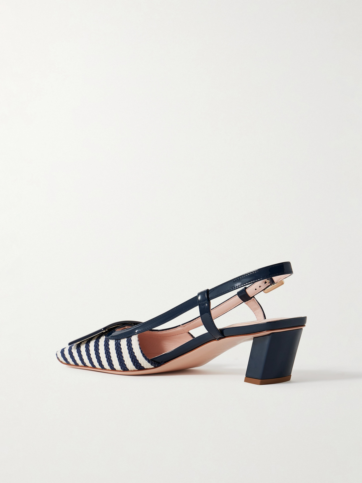 Belle Vivier 45 Patent Leather-Trimmed Striped Woven Slingback