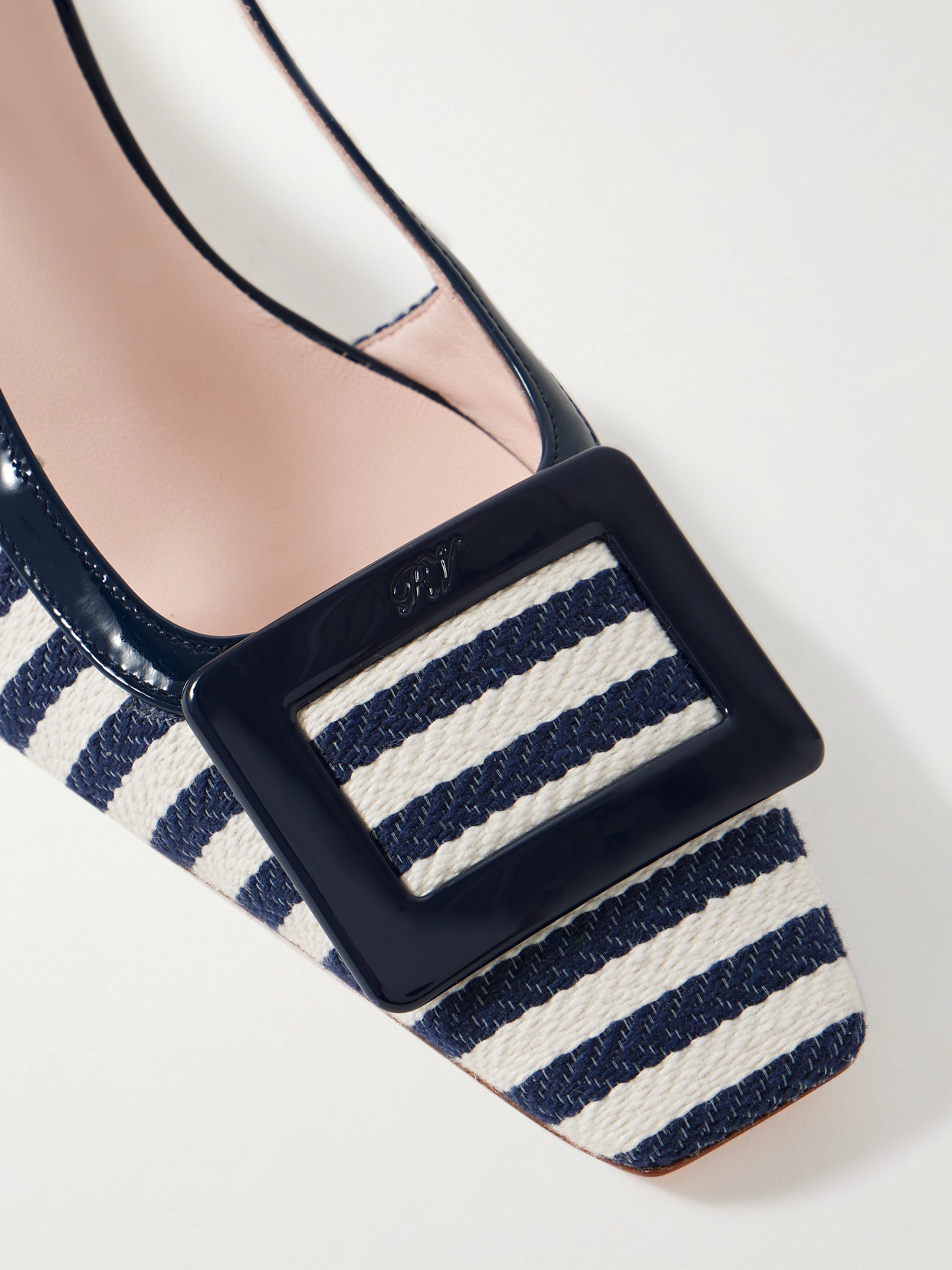 Belle Vivier 45 Patent Leather-Trimmed Striped Woven Slingback