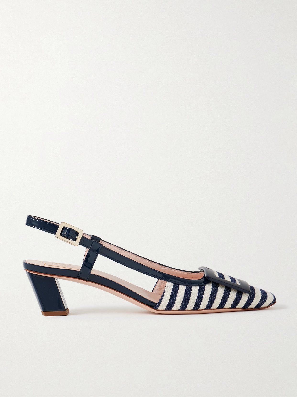 Roger Vivier Belle Vivier 45 Patent Leather-trimmed Striped Woven Slingback Pumps In Black