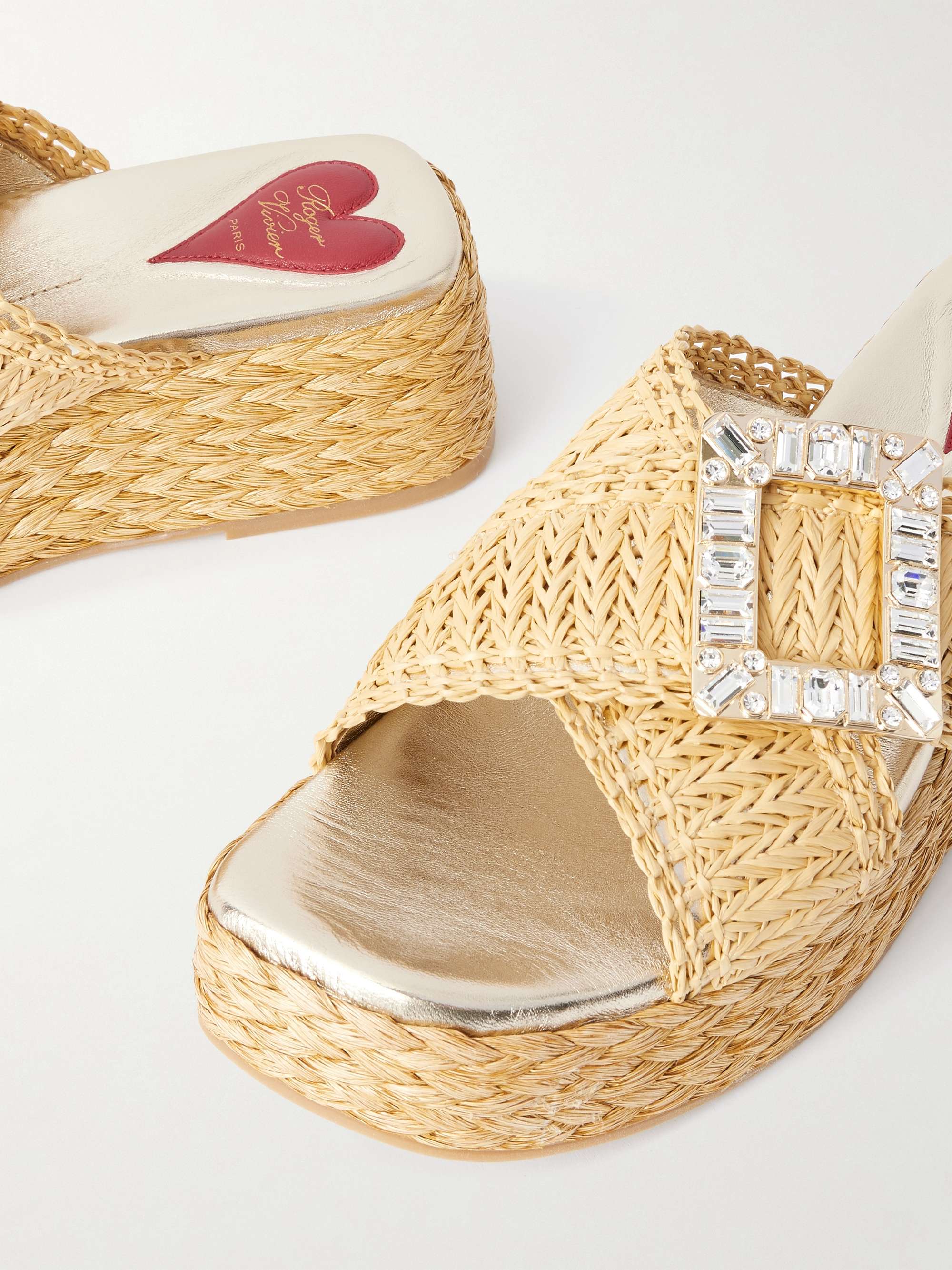 ROGER VIVIER 60 ラフィア プラットフォームミュール 装飾付き ROGER VIVIER 60 ラフィア プラットフォームミュール 装飾付き