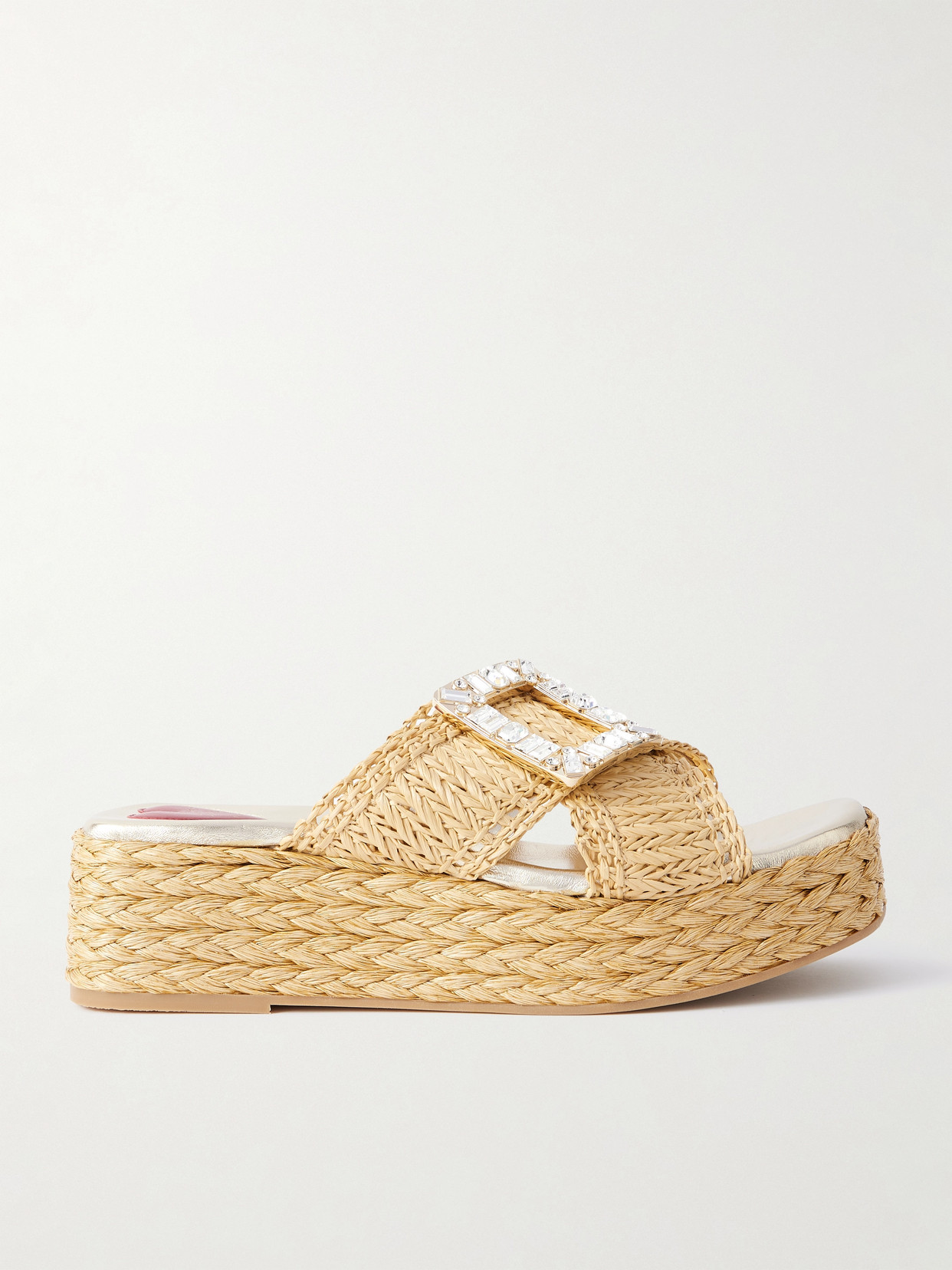 Roger Vivier 60 Embellished Raffia Platform Mules In Neutrals