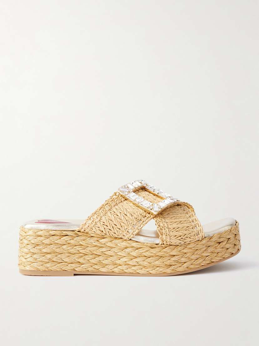 Roger Vivier 60 Embellished Raffia Platform Mules
