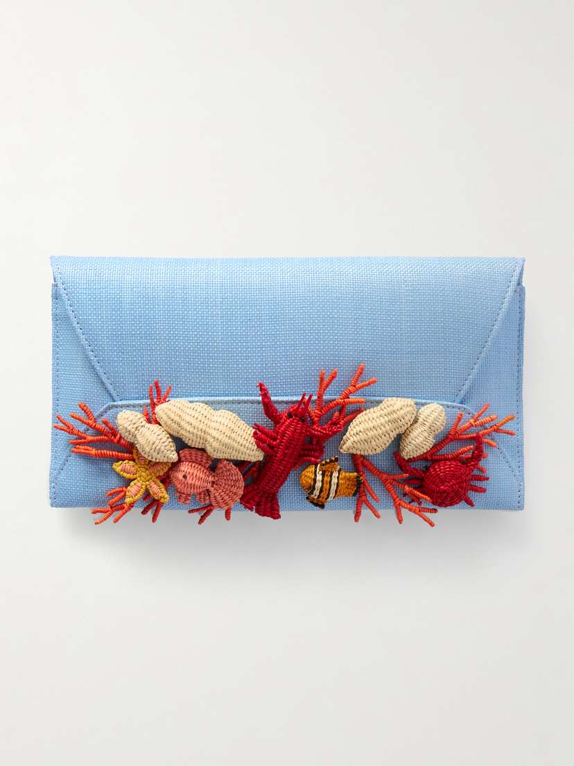 Aquazzura Marea Embellished Woven Raffia Clutch