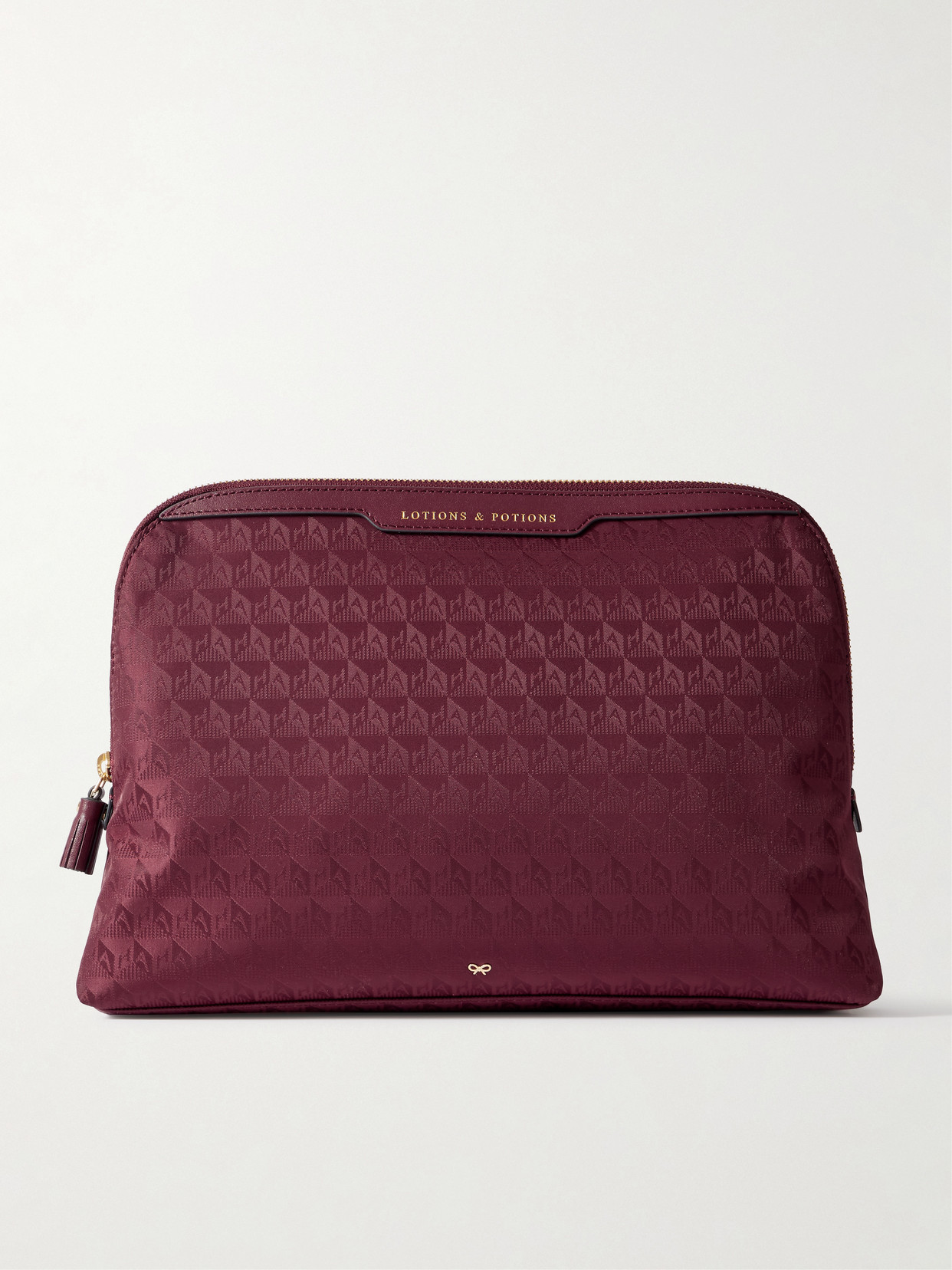 Anya Hindmarch Lotions And Potions Leather-trimmed Jacquard Pouch In Gold