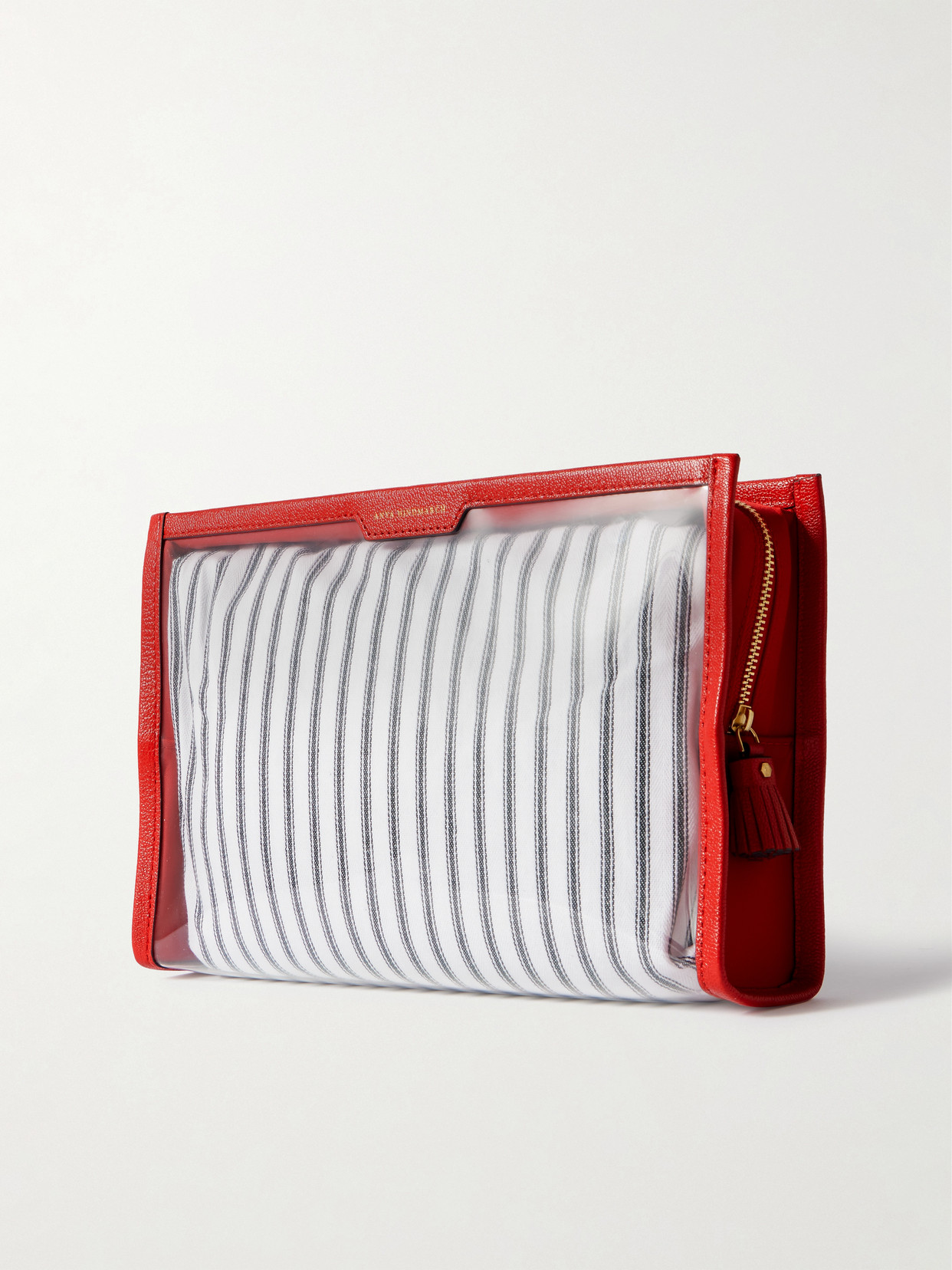 Anya Hindmarch Big Things Leather-trimmed Pvc And Striped Canvas Cosmetics Case In Neutrals
