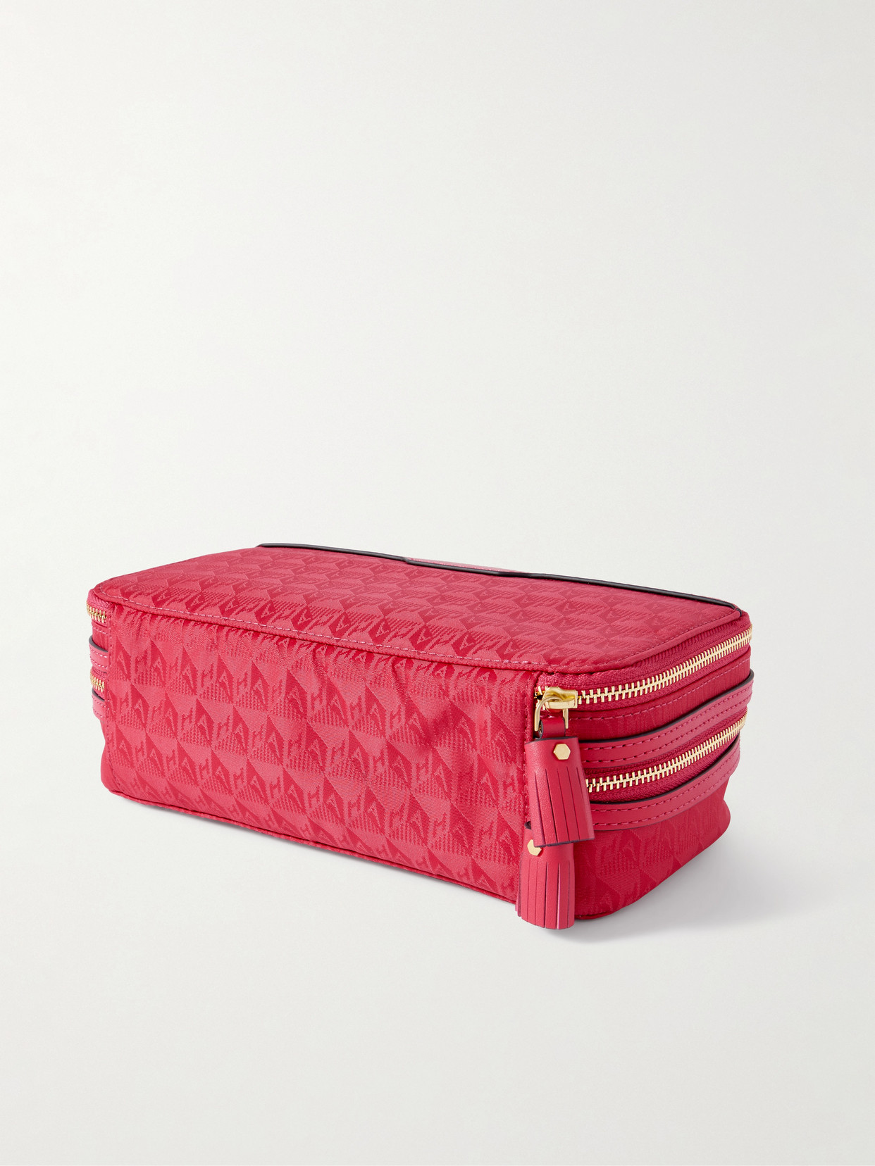 ANYA HINDMARCH MAKE-UP LEATHER-TRIMMED JACQUARD COSMETICS CASE