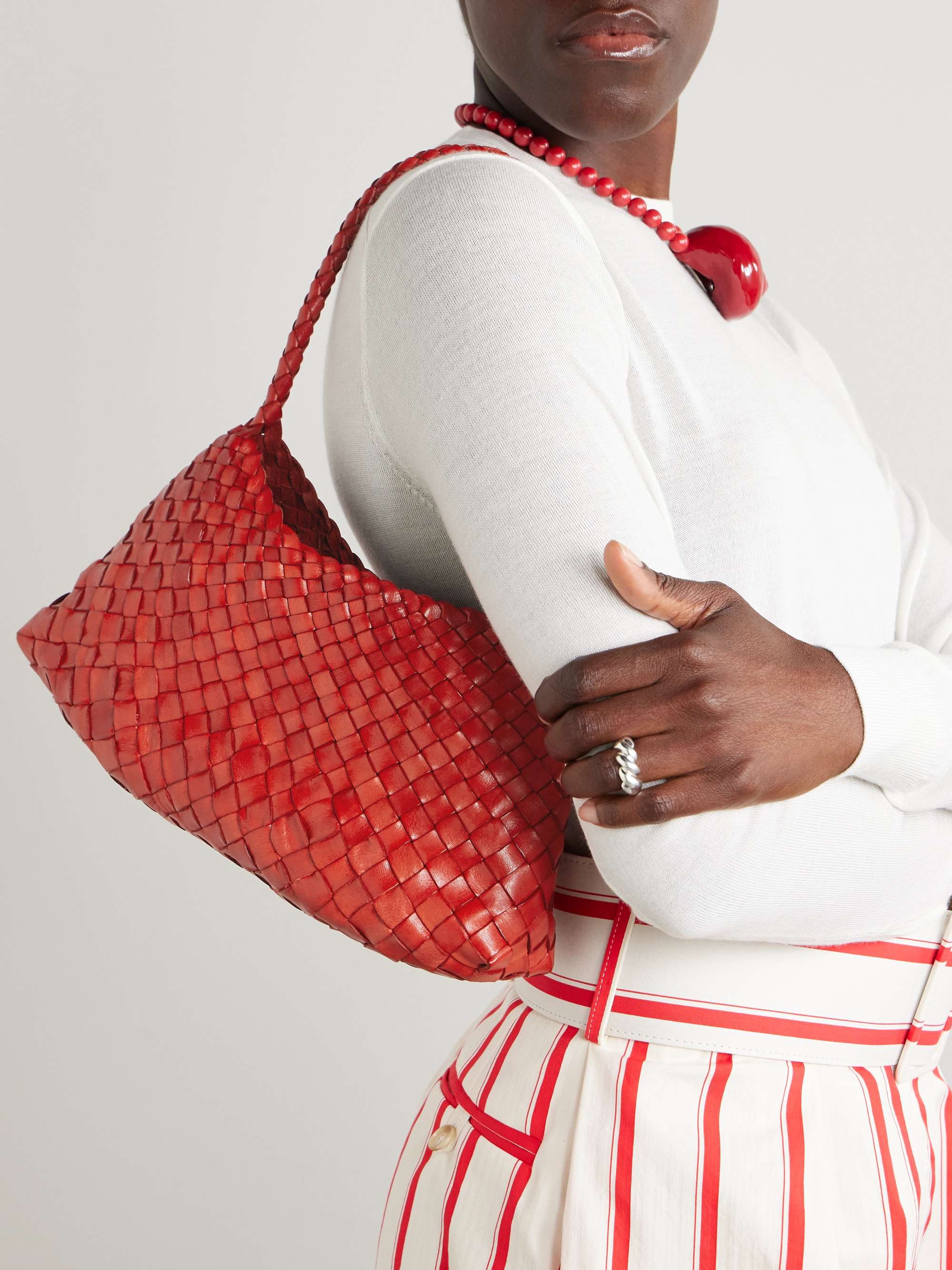 Rosanna woven leather tote - red - One Size