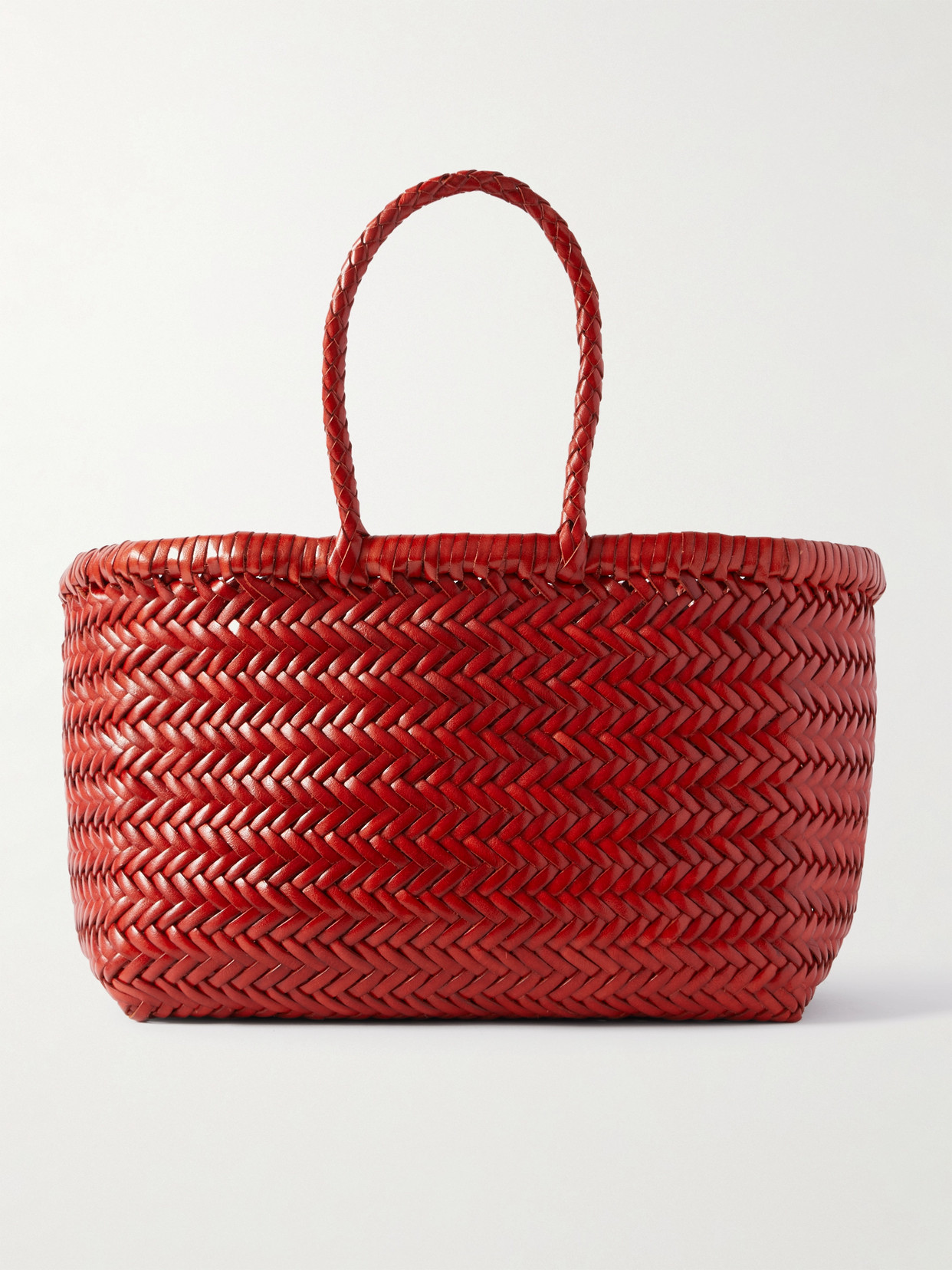 Dragon Diffusion - Bamboo Triple Jump Small Woven Leather Tote - Red