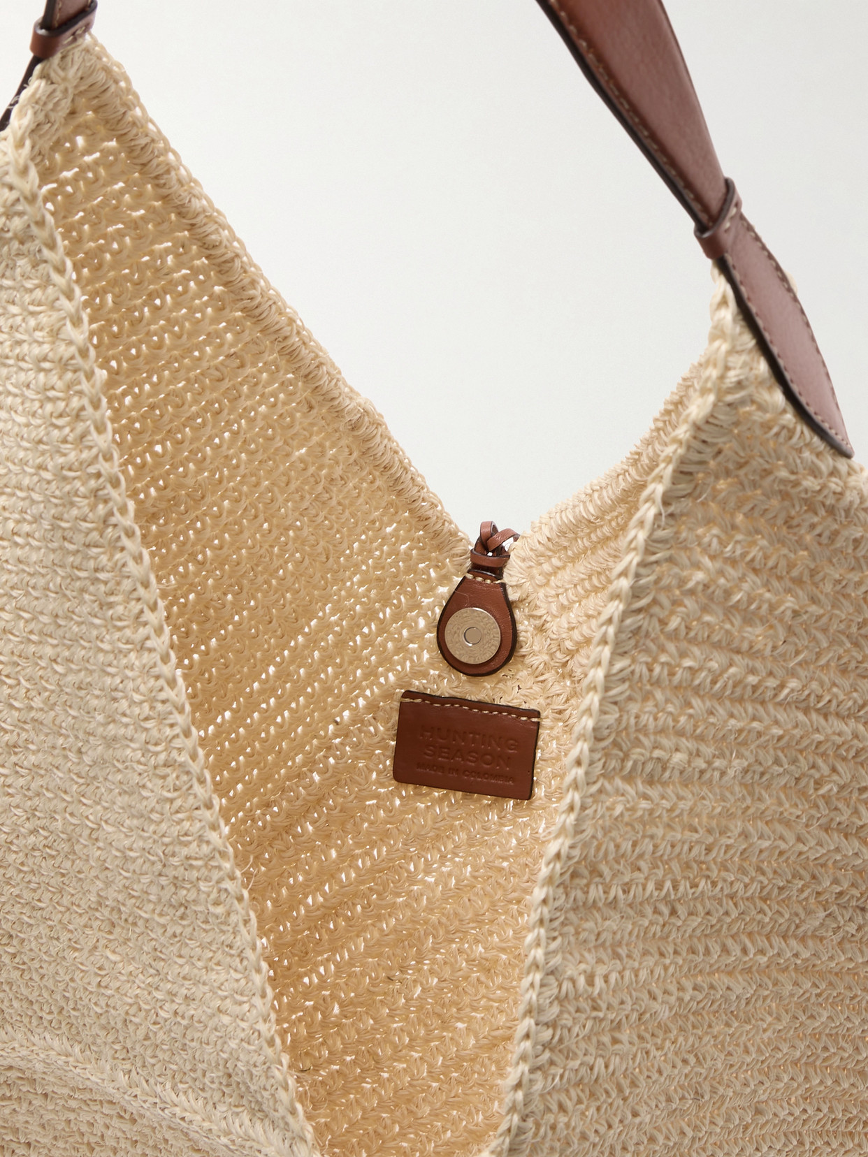 Hunting Season Origami Medium Leather-trimmed Fique Shoulder Bag