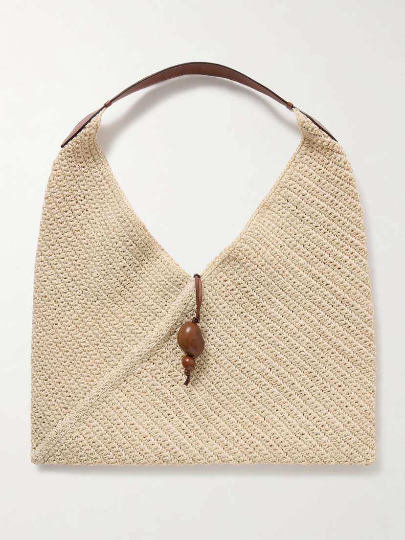 Hunting Season Origami Medium Leather-trimmed Fique Shoulder Bag