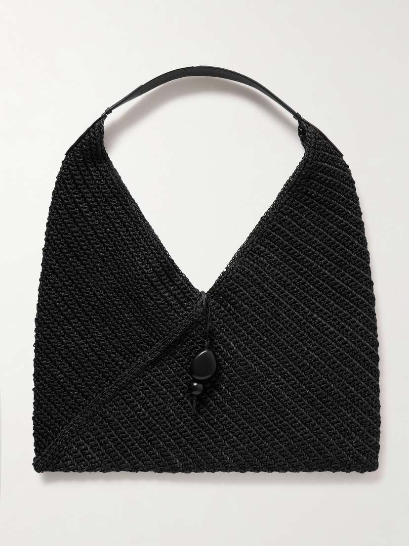 Hunting Season Origami Medium Leather-trimmed Fique Shoulder Bag