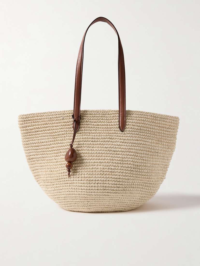 Hunting Season Market Leather-trimmed Woven Fique Tote