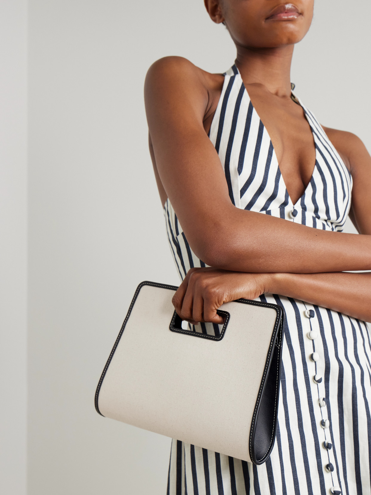 Shop Hunting Season Retro Leather-trimmed Cotton-canvas Tote