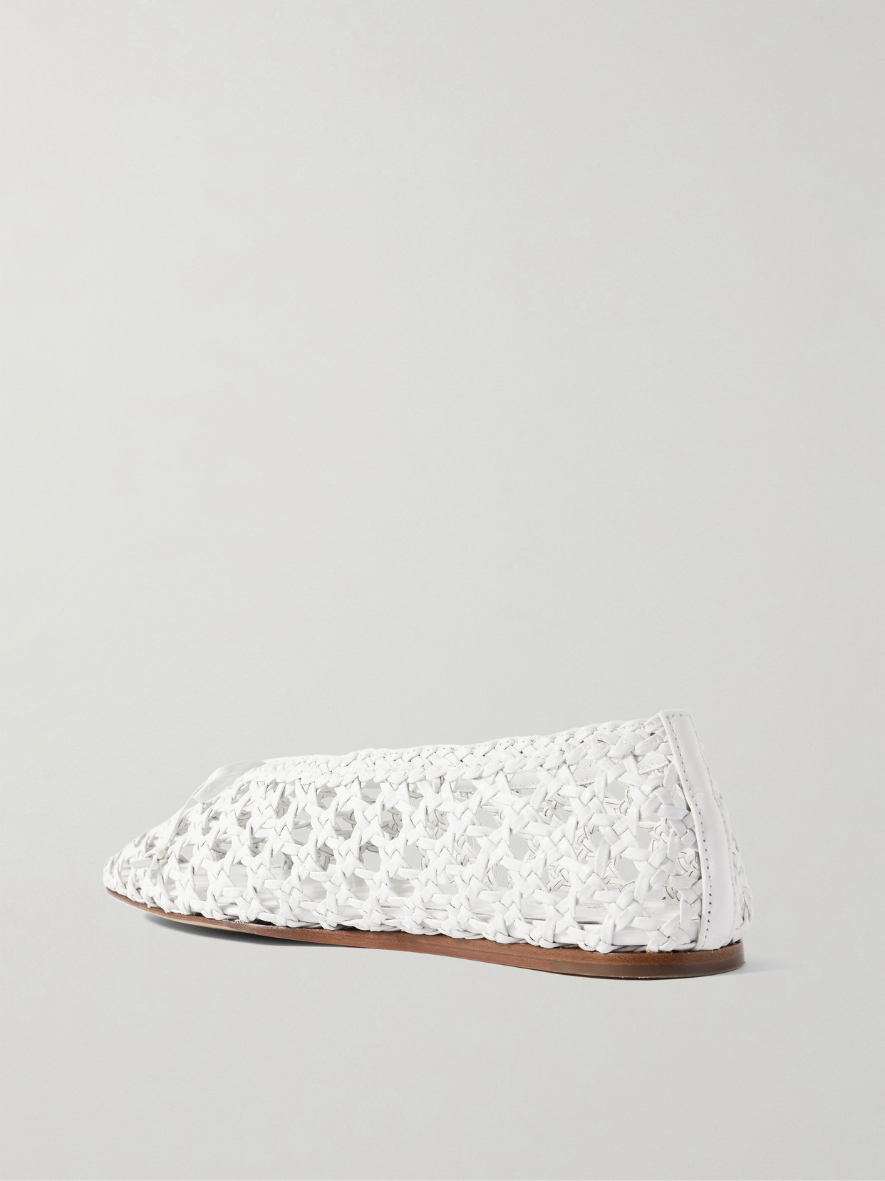 LE MONDE BERYL REGENCY BOW-EMBELLISHED WOVEN LEATHER BALLET FLATS