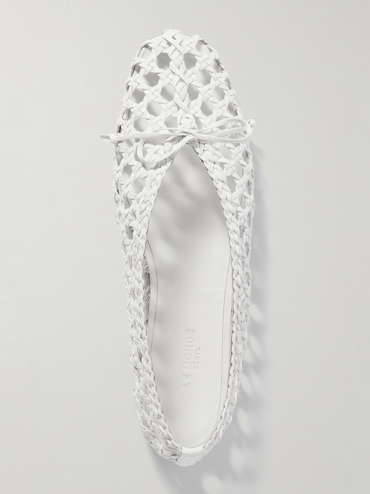 LE MONDE BERYL REGENCY BOW-EMBELLISHED WOVEN LEATHER BALLET FLATS