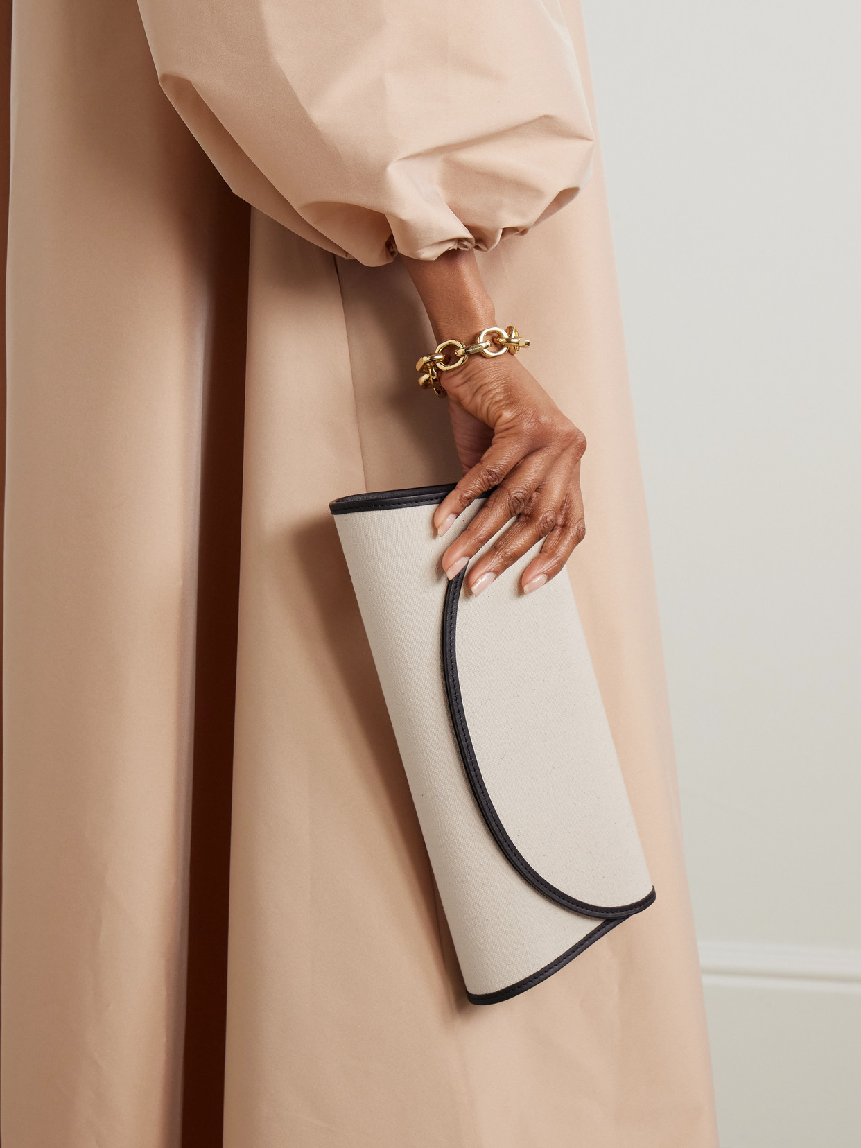 Hunting Season Opera Leather-trimmed Canvas Clutch