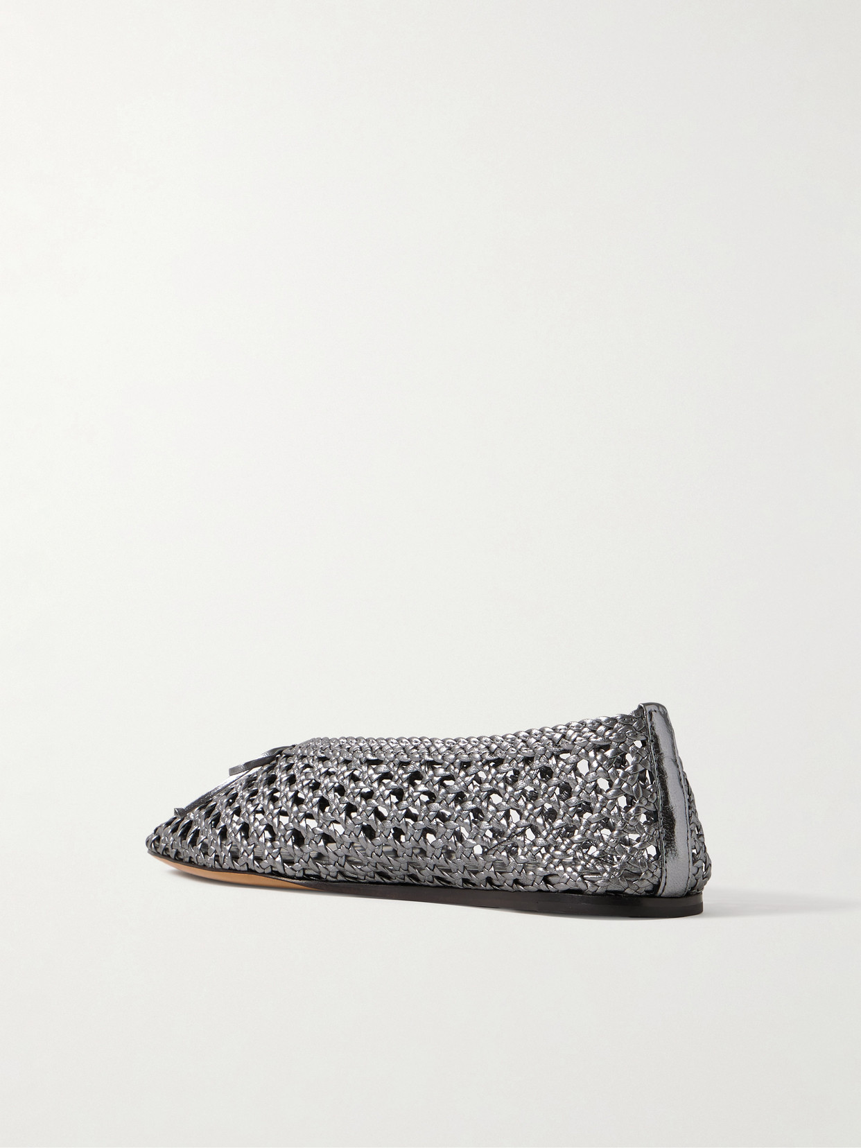 Le Monde Beryl Regency Bow-embellished Woven Metallic Leather Ballet Flats In Gray