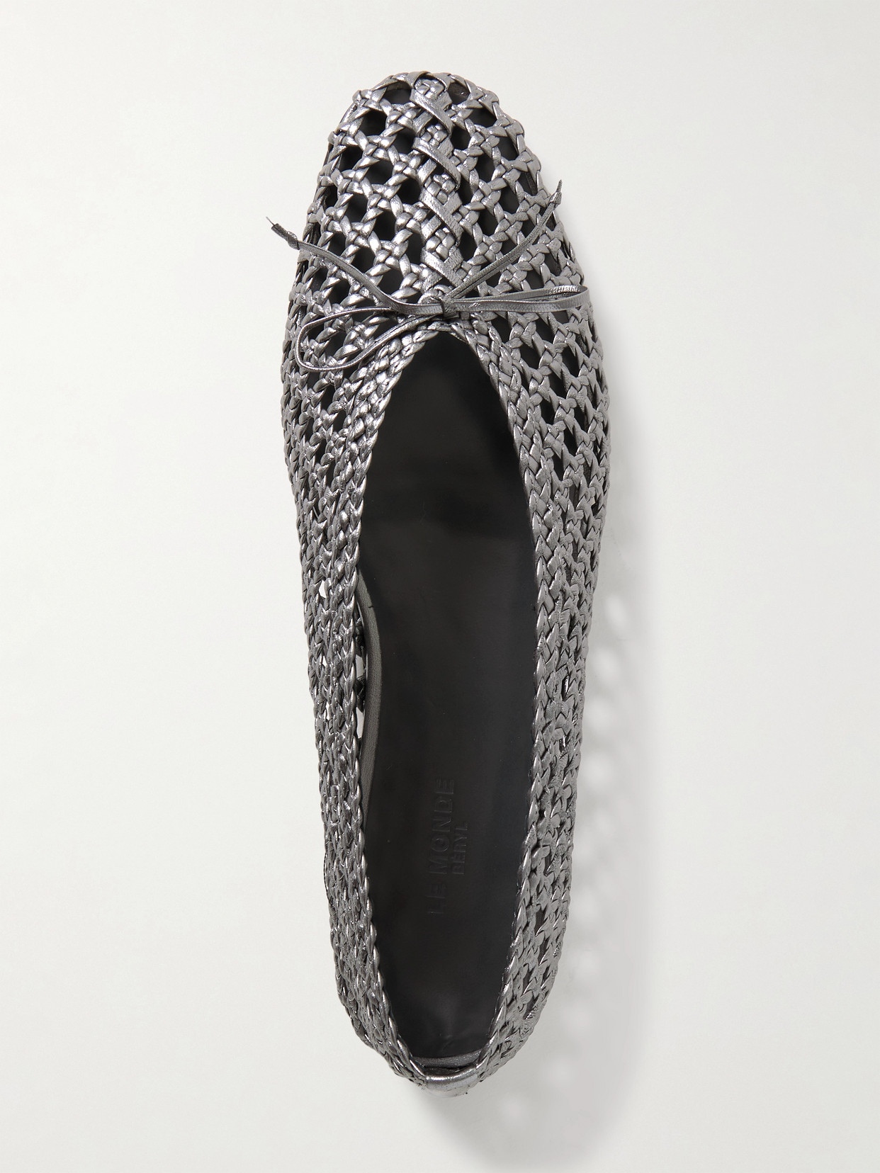 Le Monde Beryl Regency Bow-embellished Woven Metallic Leather Ballet Flats In Gray