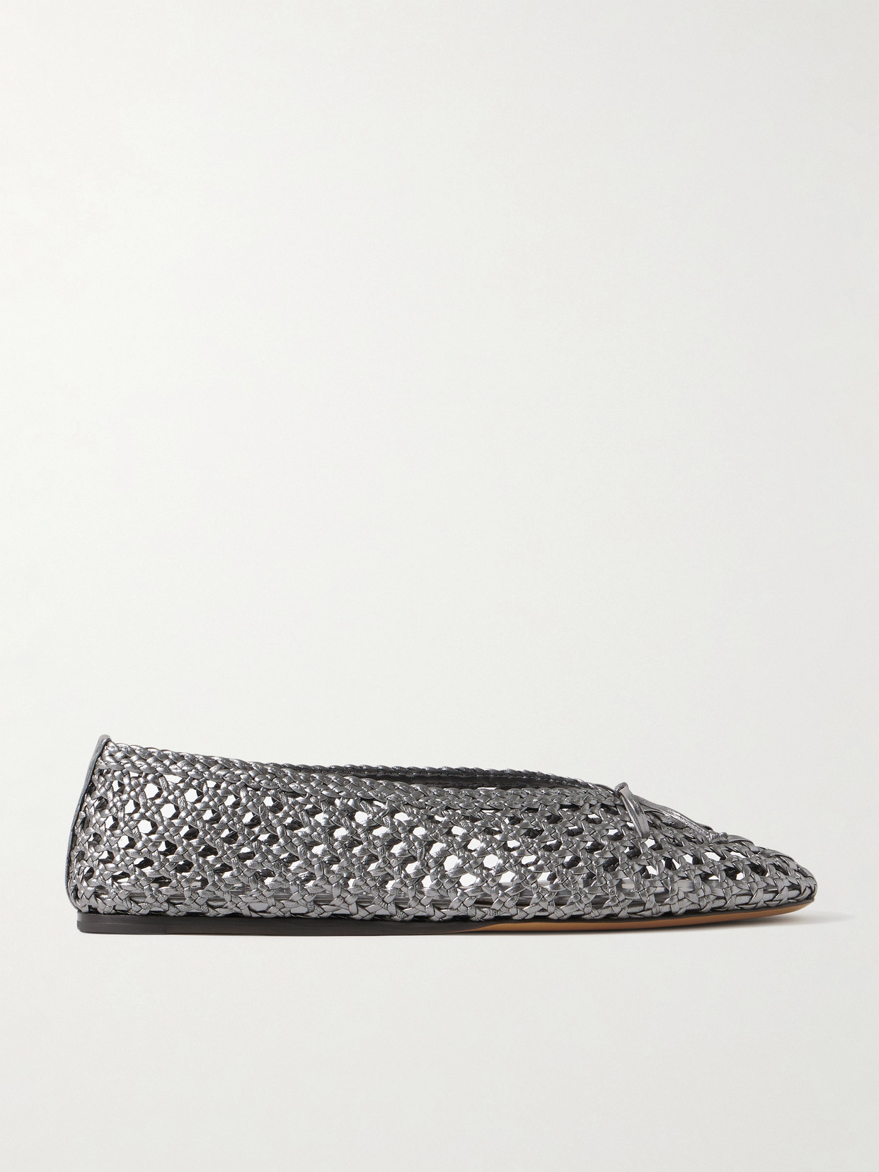 Le Monde Beryl Regency Bow-embellished Woven Metallic Leather Ballet Flats In Gray