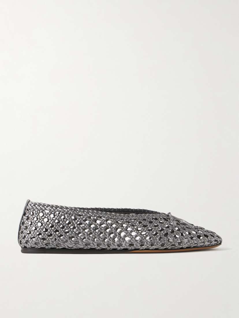 Le Monde Béryl Regency Bow-embellished Woven Metallic Leather Ballet Flats
