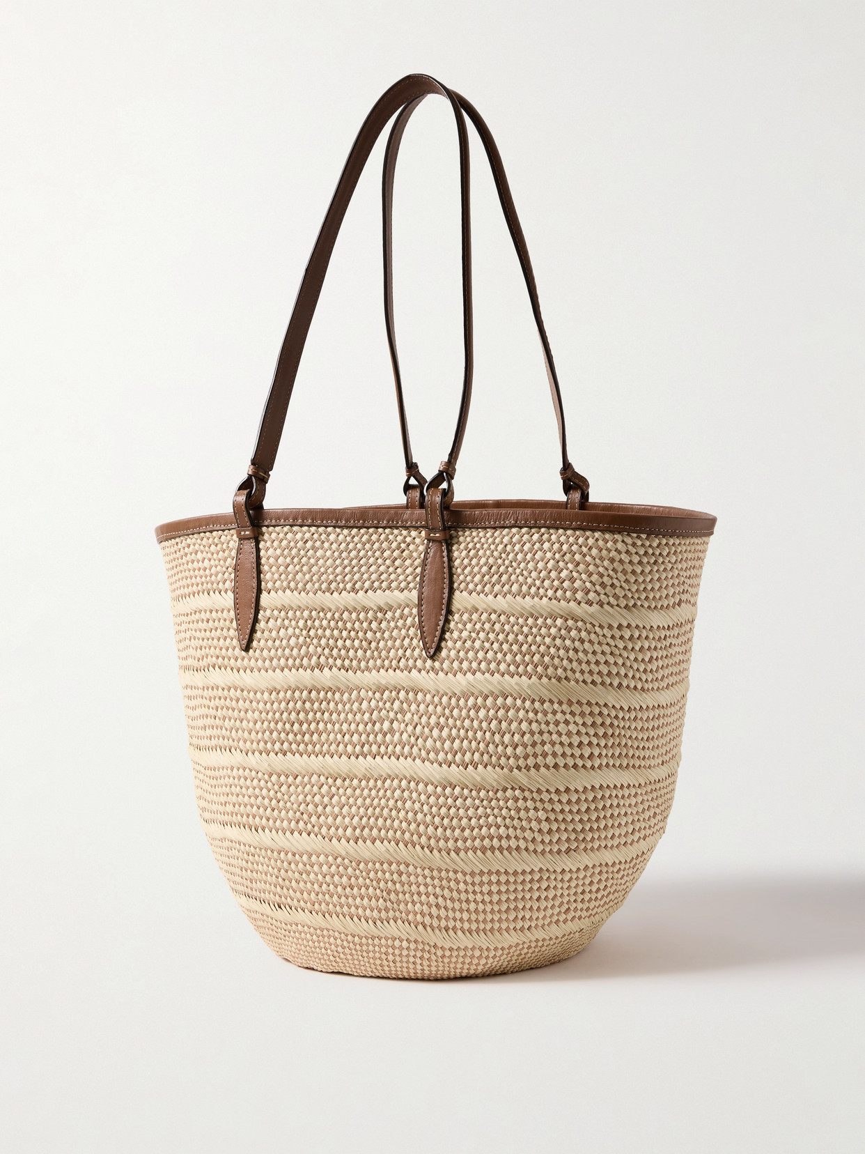 Hunting Season Basket Medium Leather-trimmed Woven Iraca Tote