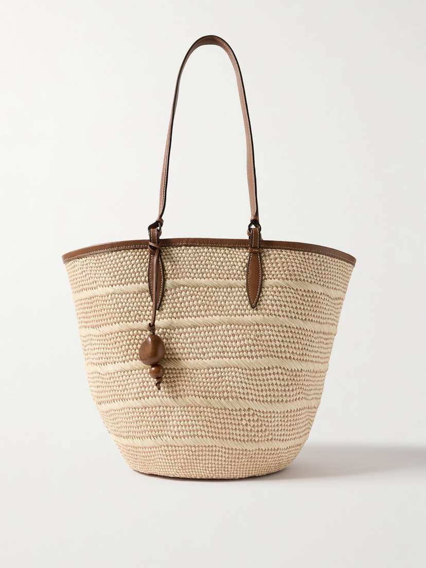 Hunting Season Basket Medium Leather-trimmed Woven Iraca Tote
