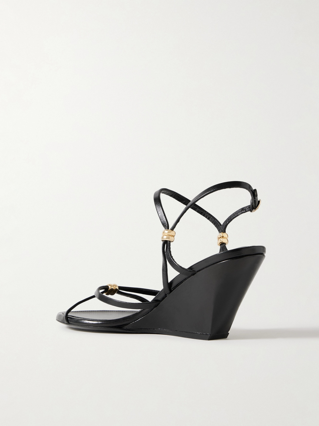 Proenza Schouler Coil Embellished Crinkled Glossed-leather Wedge Sandals In Black