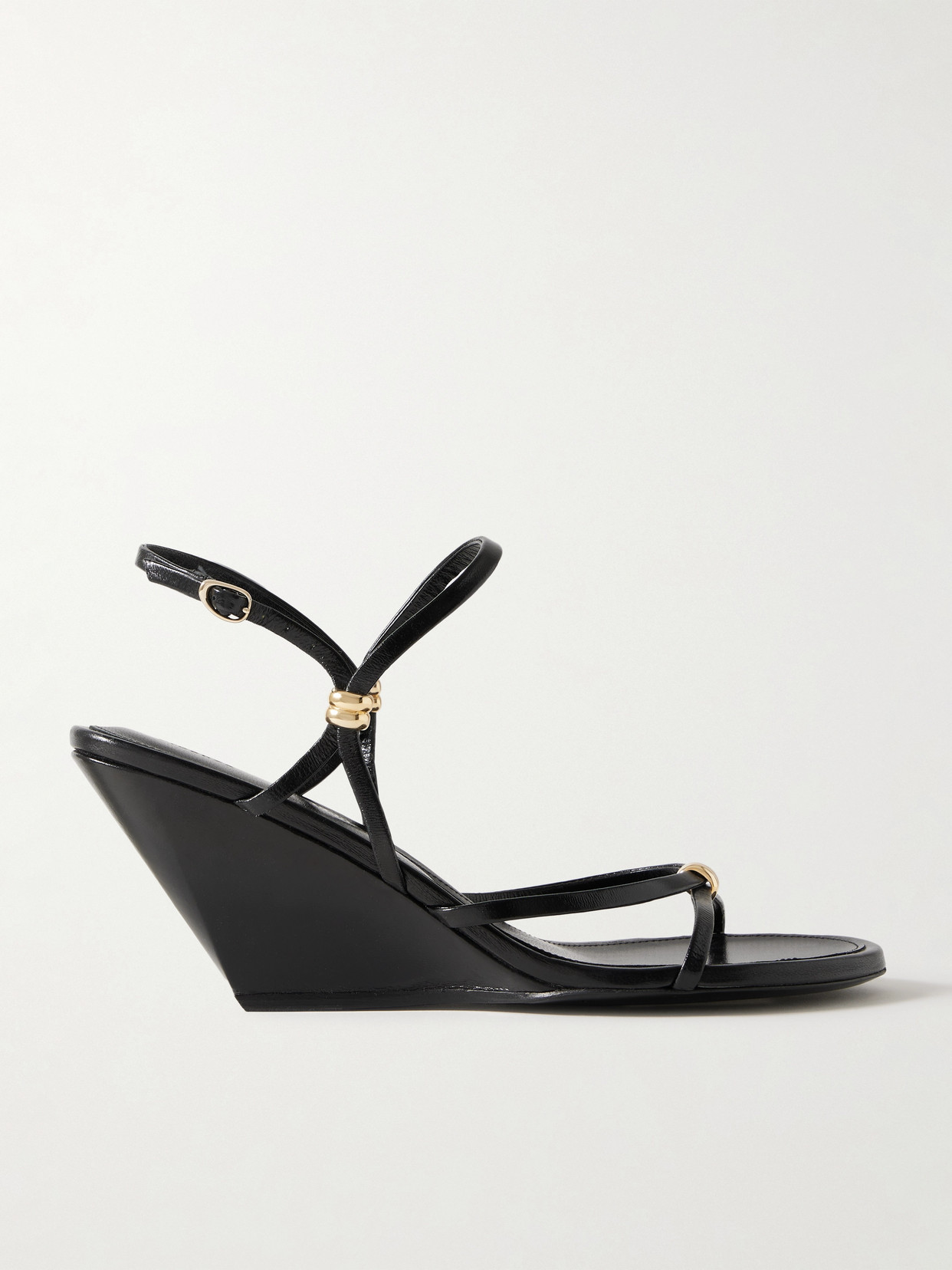 Proenza Schouler Coil Embellished Crinkled Glossed-leather Wedge Sandals In Black
