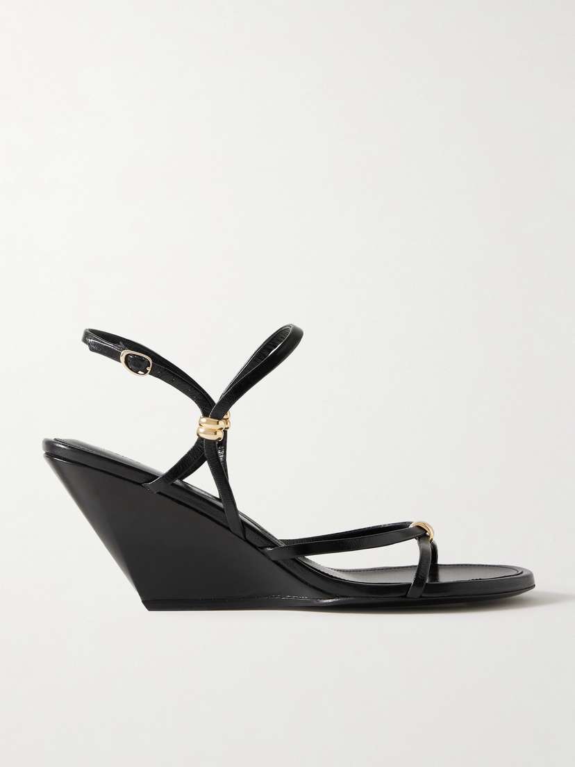 Proenza Schouler Coil Embellished Crinkled Glossed-leather Wedge Sandals