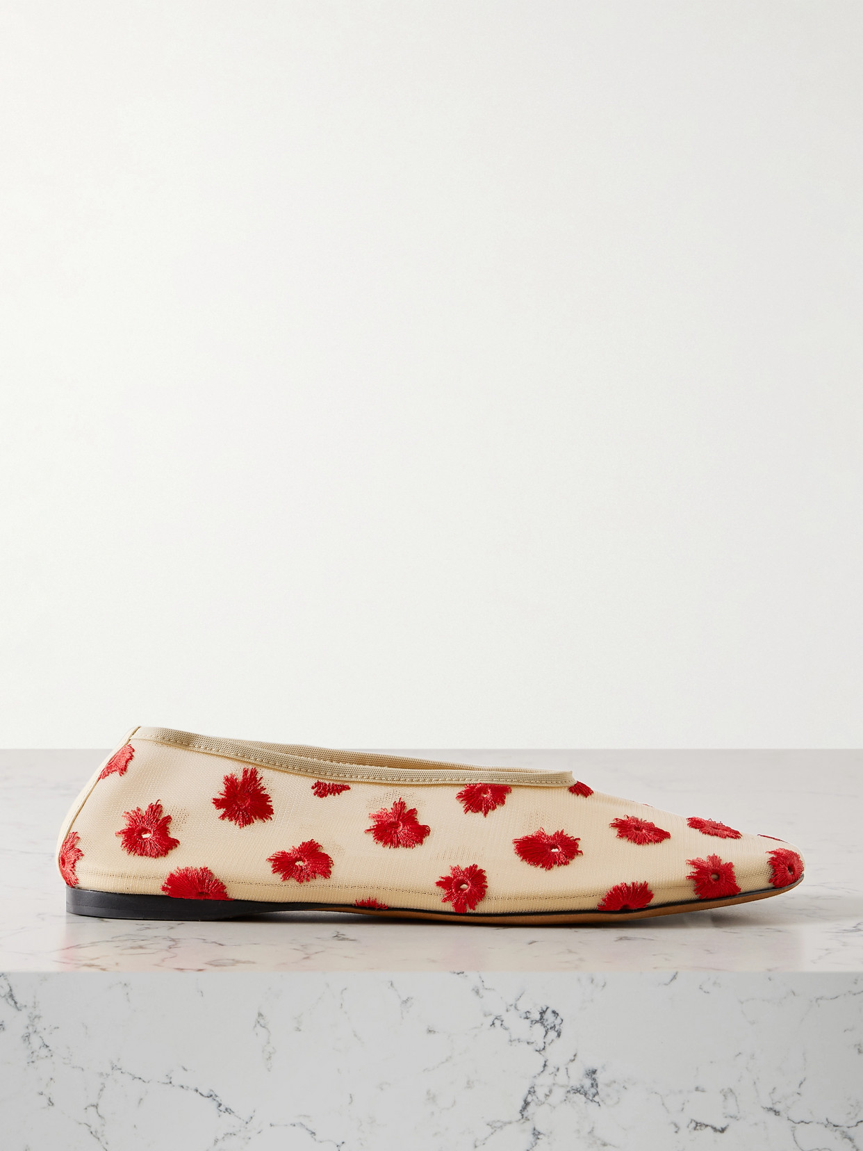 Proenza Schouler Tee Embroidered Mesh Ballet Flats In White
