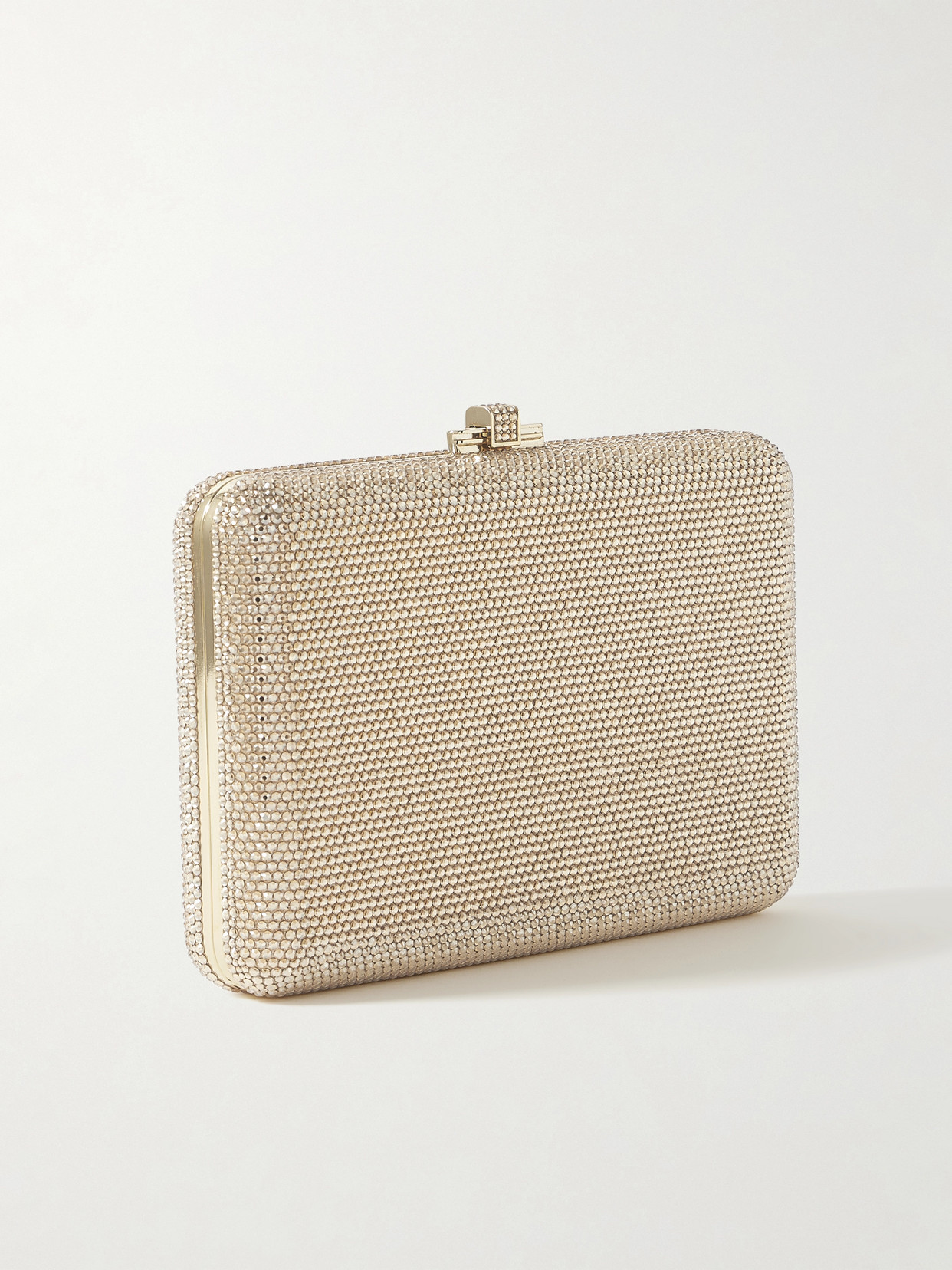 JUDITH LEIBER SLIM SLIDE CRYSTAL-EMBELLISHED GOLD-TONE CLUTCH