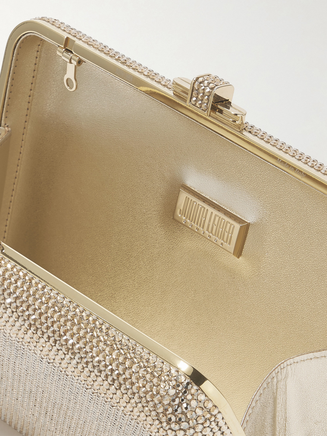 Shop Judith Leiber Slim Slide Crystal-embellished Gold-tone Clutch