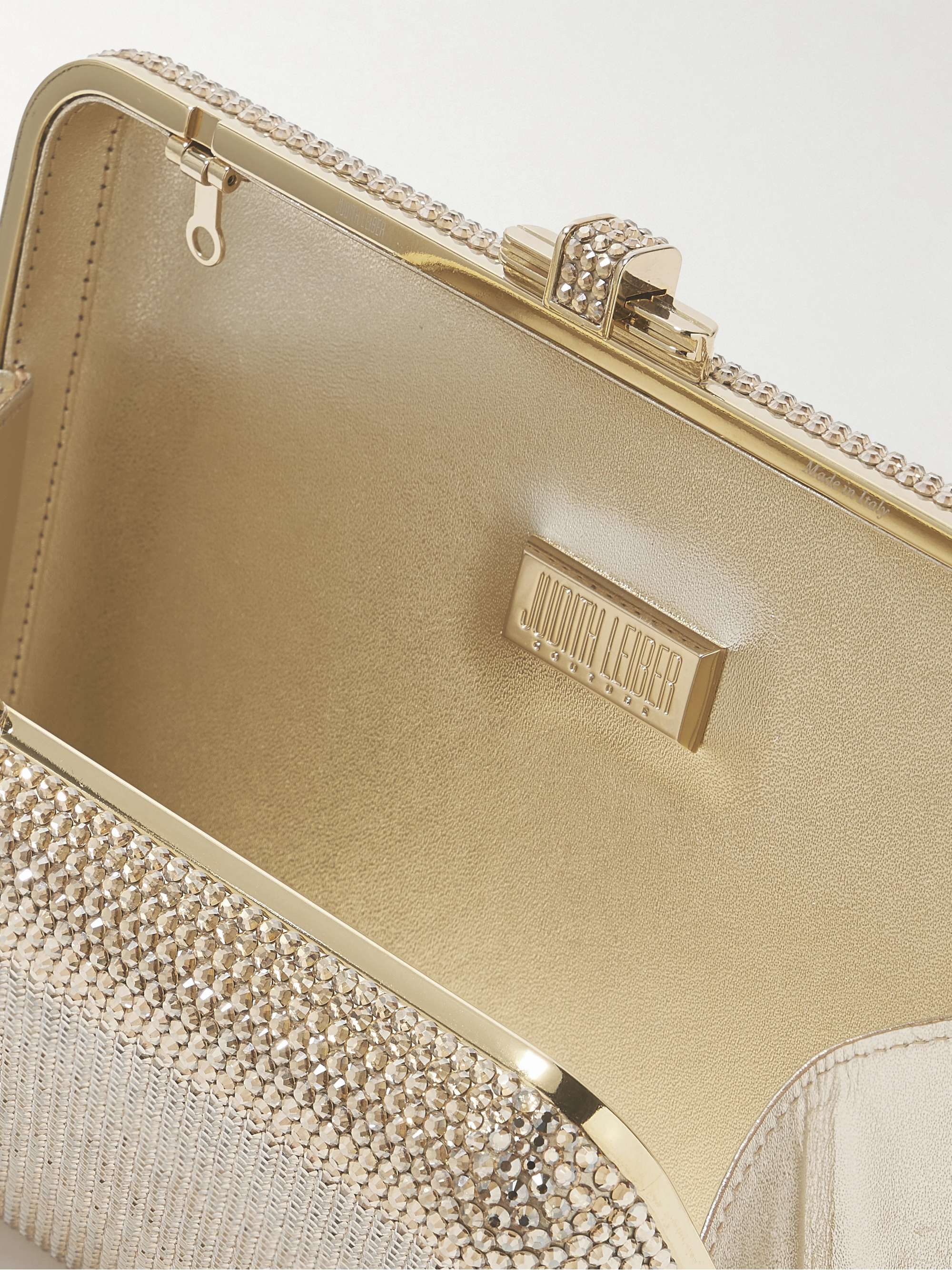 JUDITH LEIBER COUTURE Slim Slide crystal-embellished silver-tone clutch
