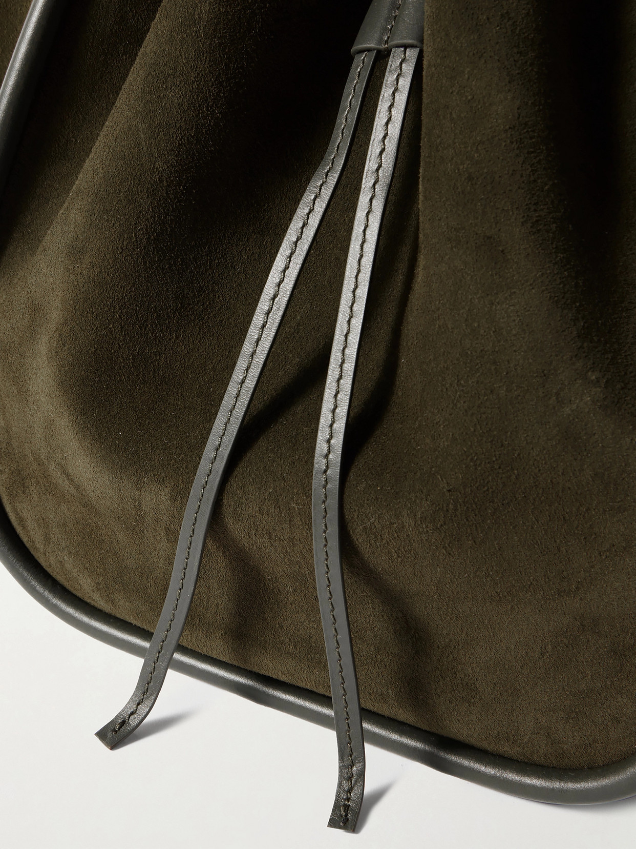 Large Leather-Trimmed Ruched Suede Tote