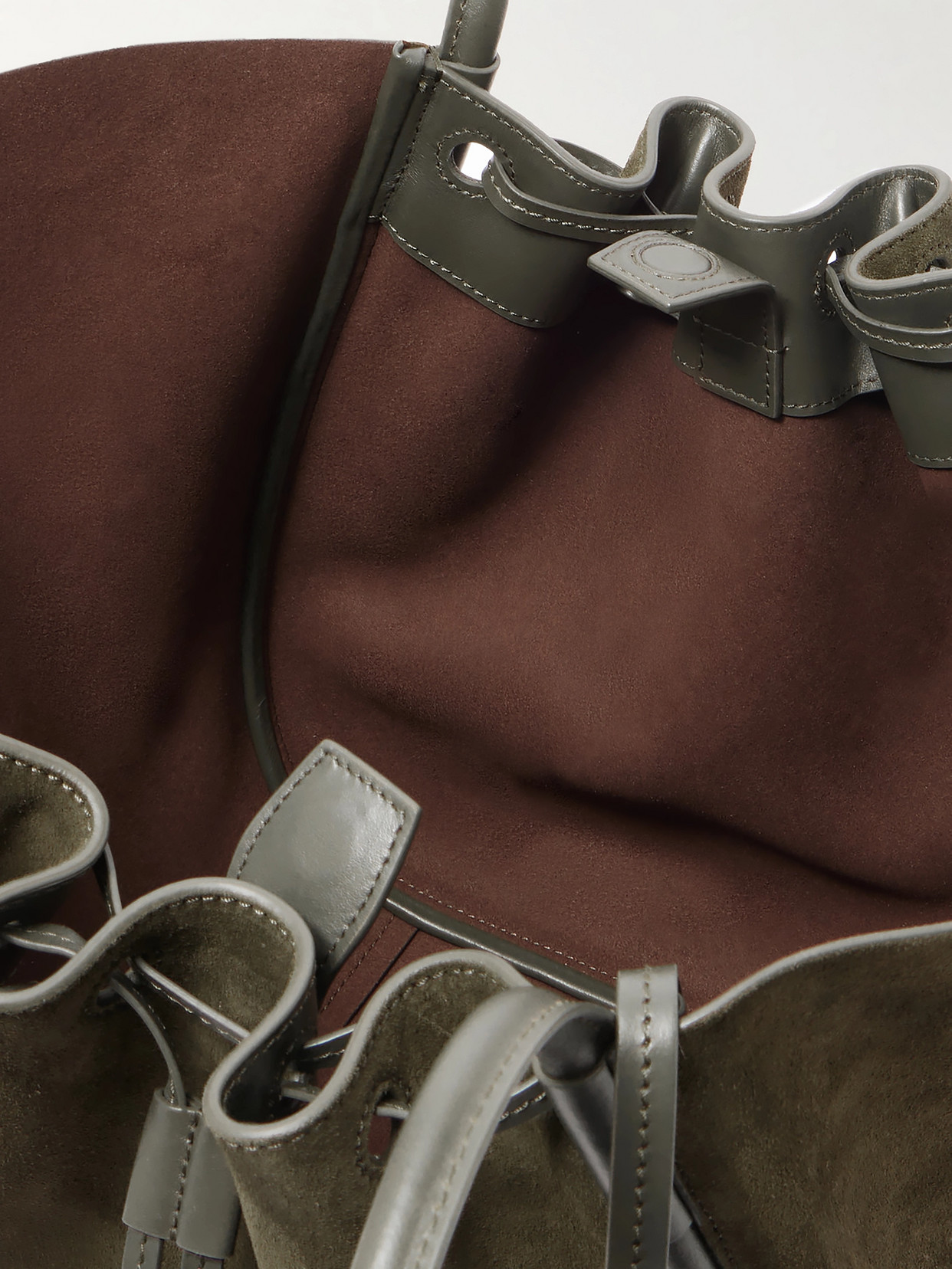 Large Leather-Trimmed Ruched Suede Tote