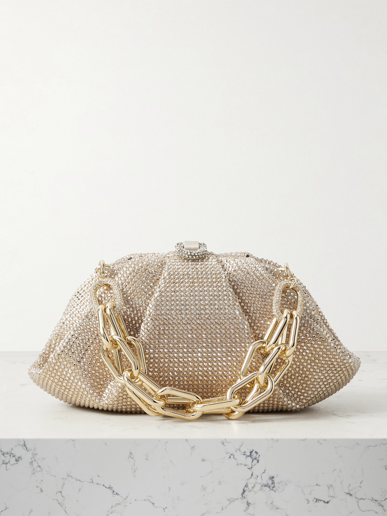Judith Leiber Gemma Crystal-embellished Satin Clutch In Gold