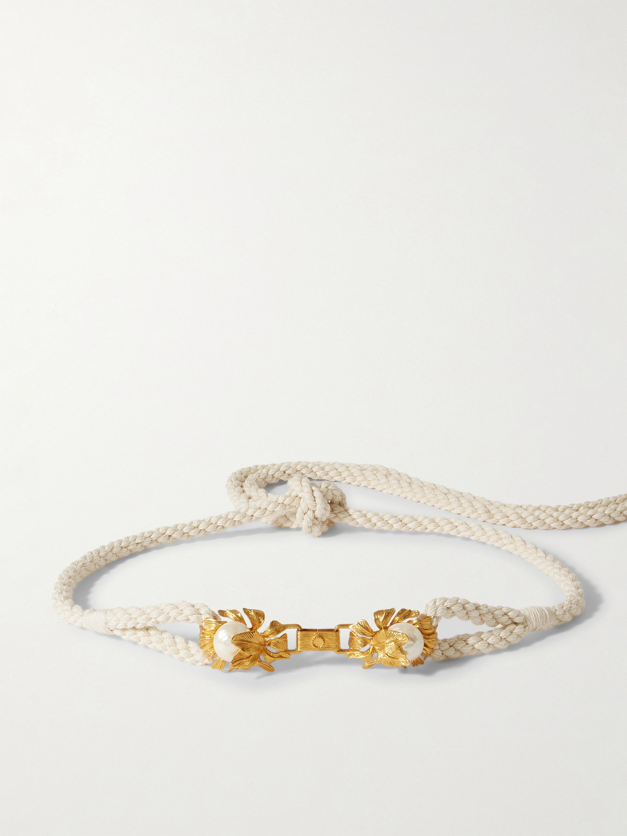 Sonia Petroff Moonflower Faux Pearl-embellished Braided Rope Belt In White