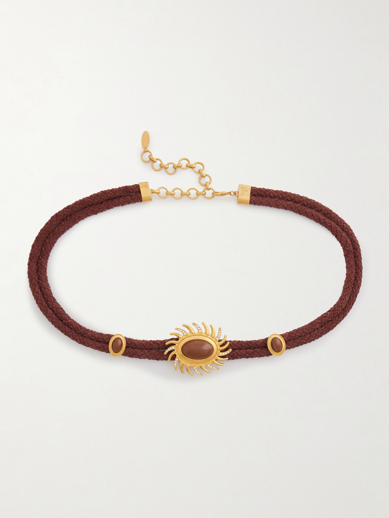 Sonia Petroff Sun Embellished Braided Suede Waist Belt In Brown