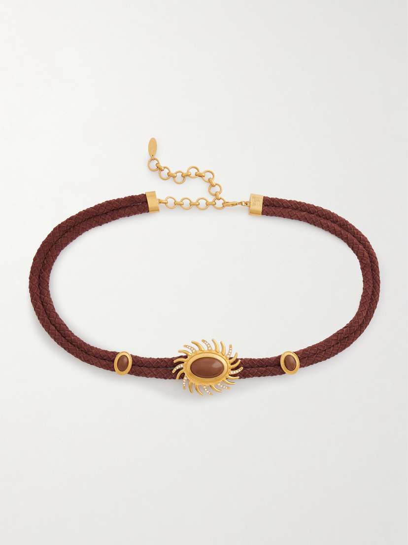 Sonia Petroff Sun Embellished Braided Suede Waist Belt