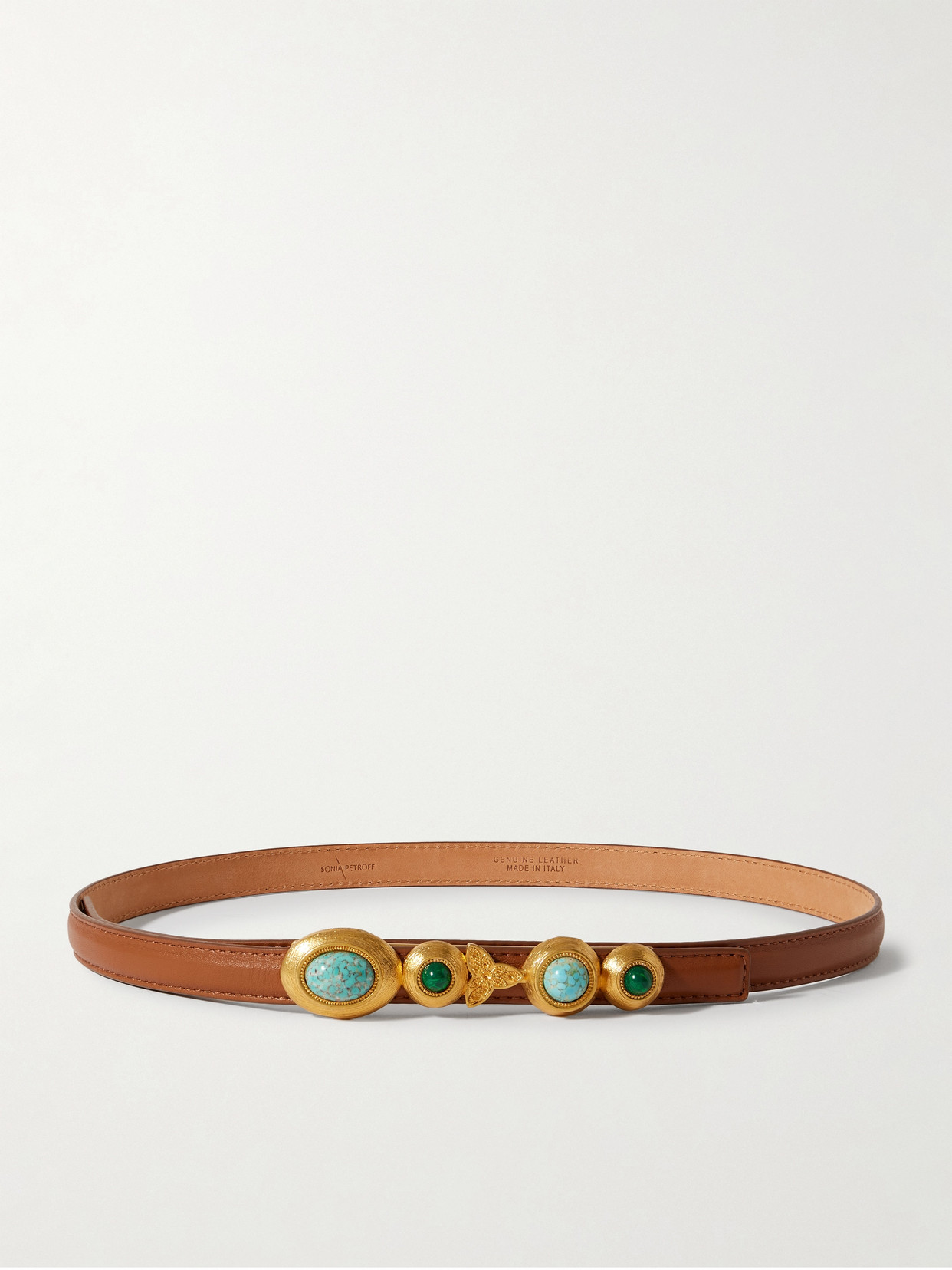 Sonia Petroff Earth Embellished Leather Belt In Brown