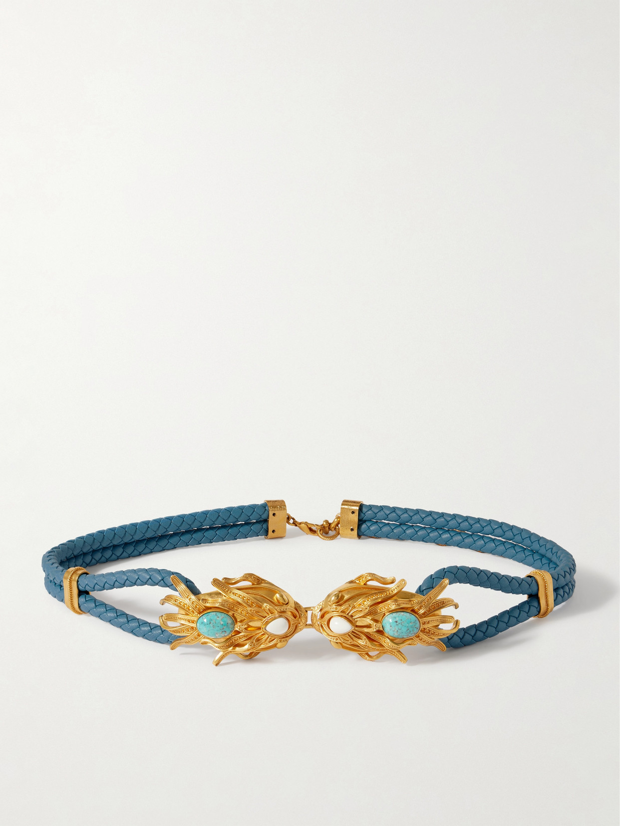 Sonia Petroff Dragonfish Embellished Braided Leather Belt In Blue