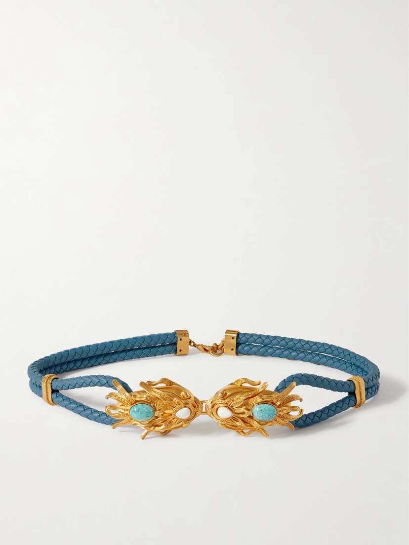Sonia Petroff Dragonfish Embellished Braided Leather Belt