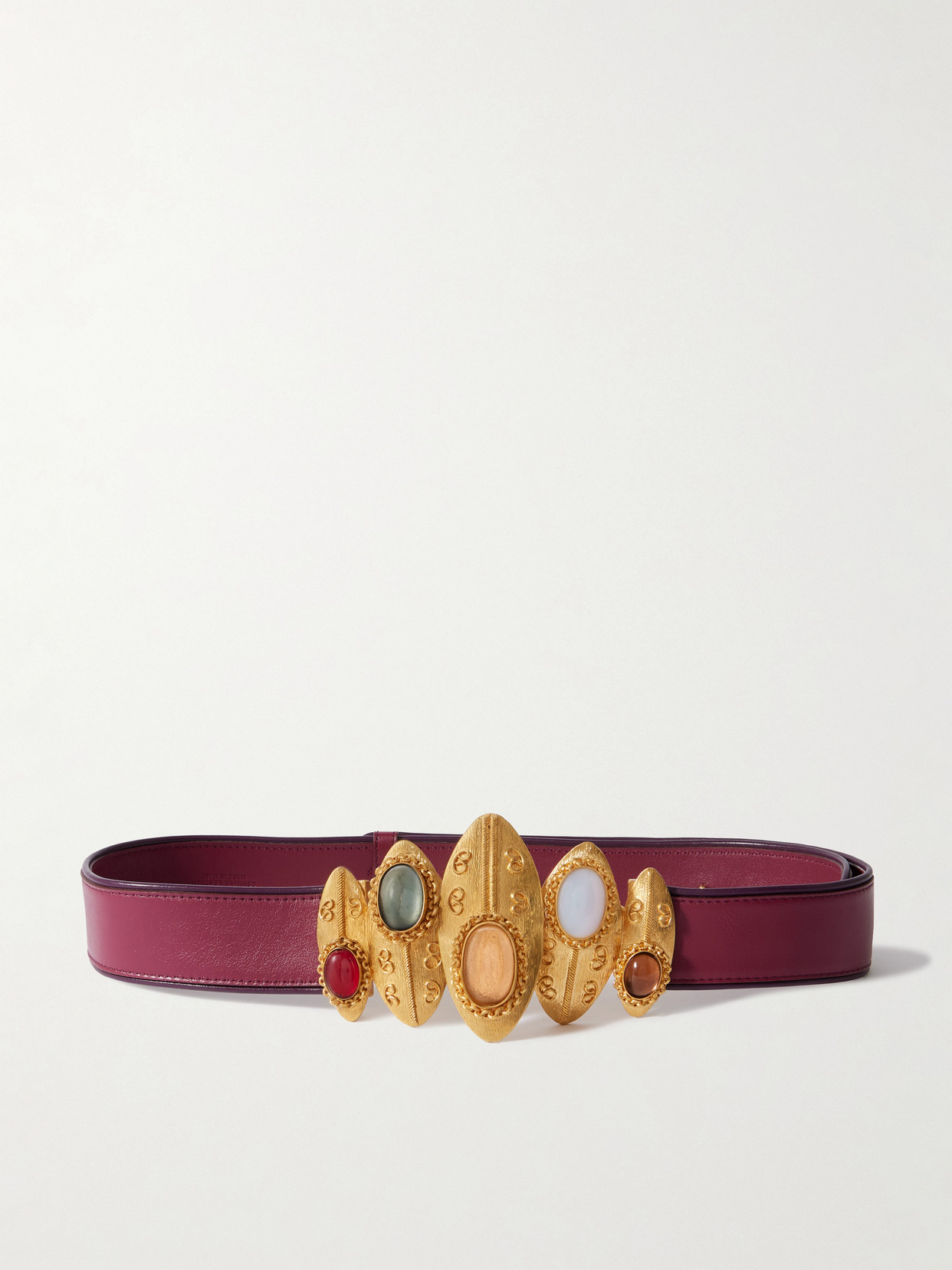 Sonia Petroff - Shield Embellished Leather Waist Belt - Burgundy