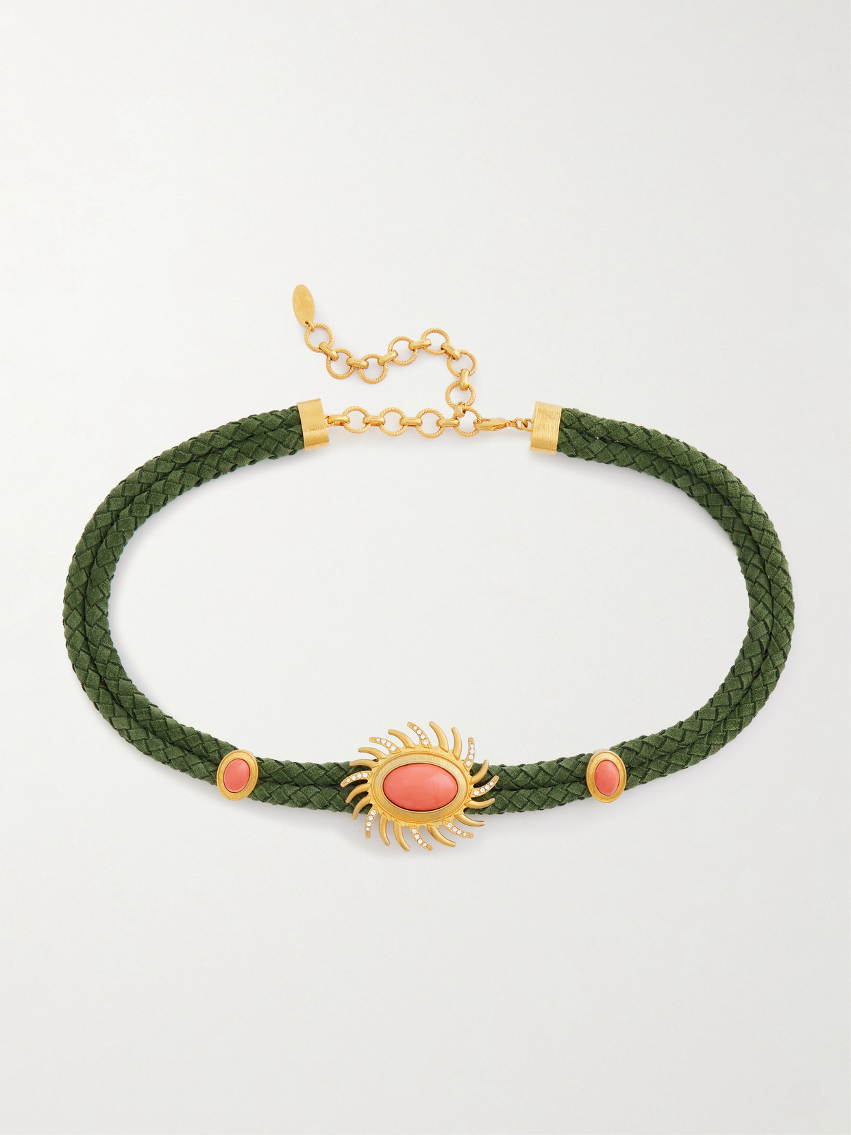 Sonia Petroff Sun Embellished Braided Suede Belt In Green