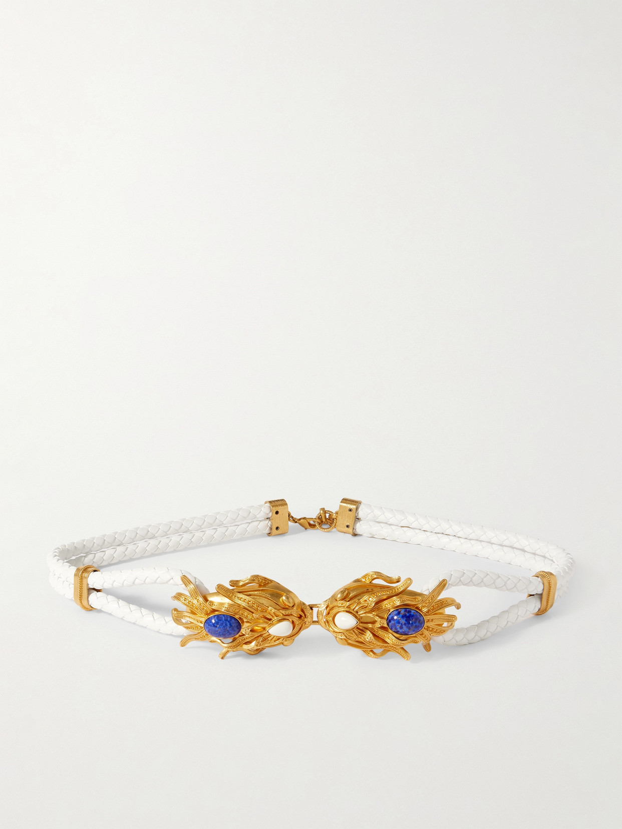 Sonia Petroff Dragonfish Embellished Braided Leather Belt In White