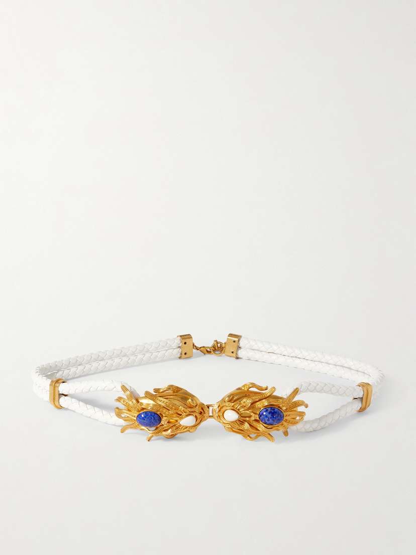 Sonia Petroff Dragonfish Embellished Braided Leather Belt